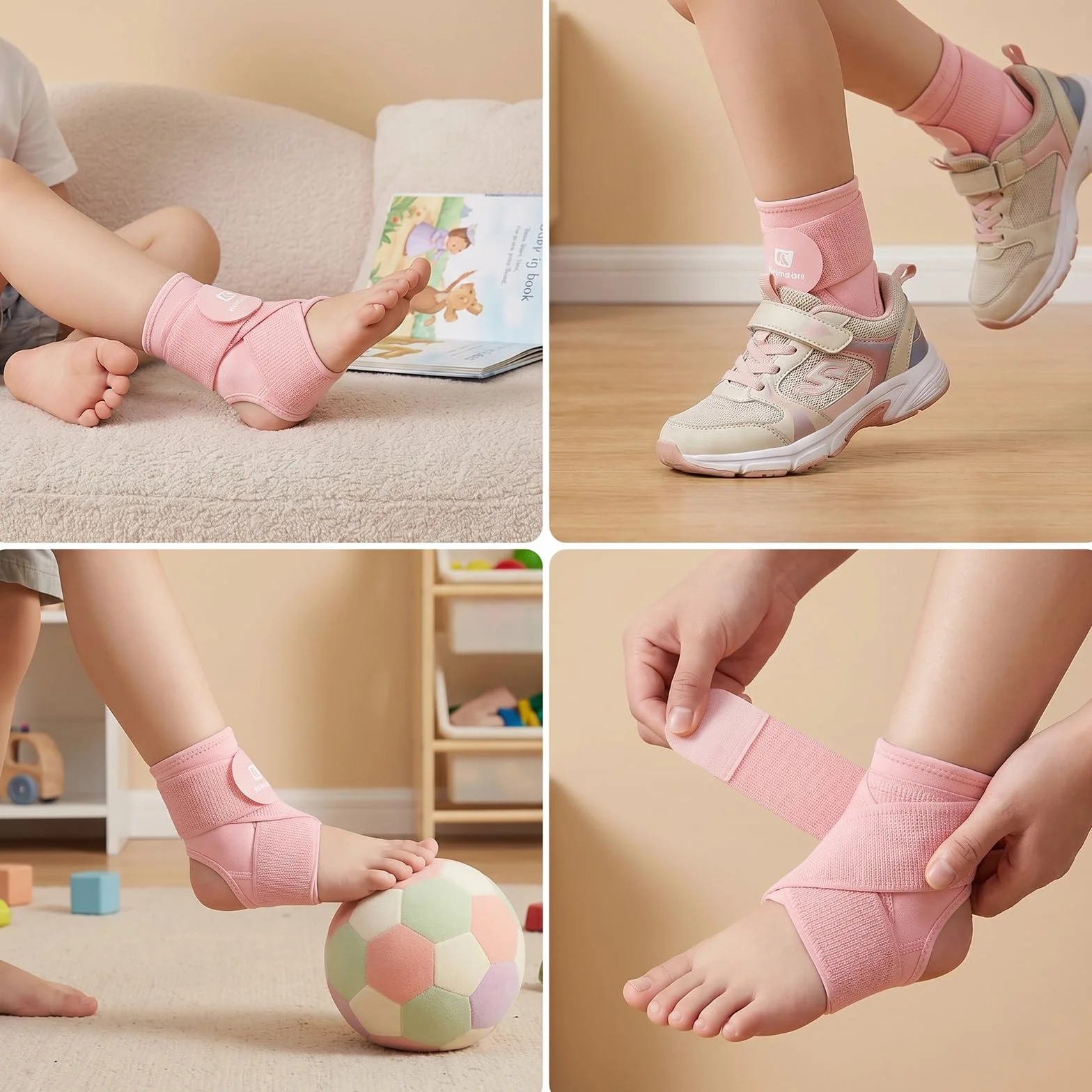 Lilbitty 2 szt. Knöchelbandage dla dzieci, sportowe wsparcie kostki, skręcenie, neopren, oddychający rękaw kompresyjny z regulowanym owijaniem (różowy, S)