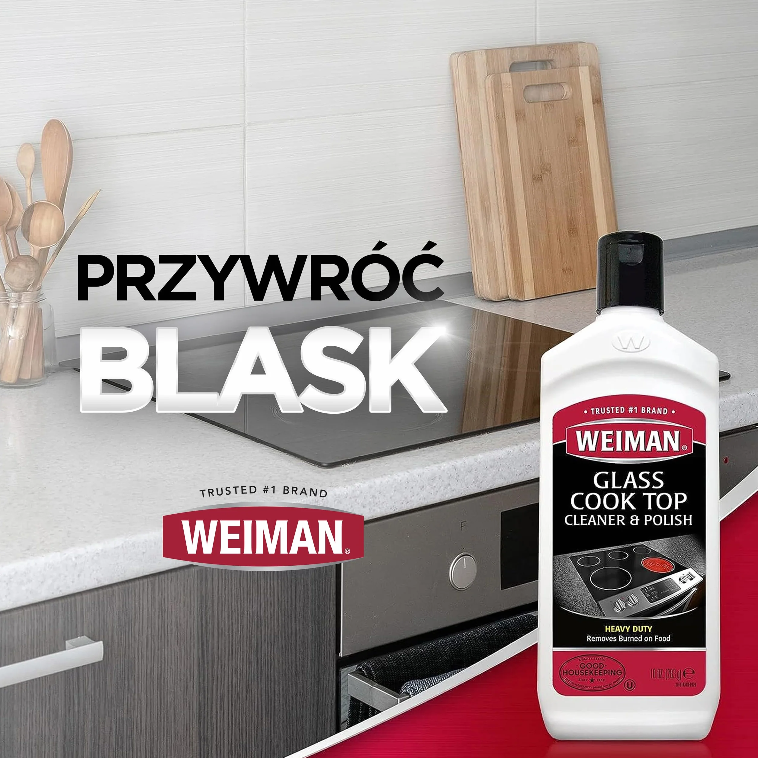 Weiman Glass Cook Top Cleaner and Polish Zestaw do czyszczenia płyt kuchennych z gąbką 300 ml