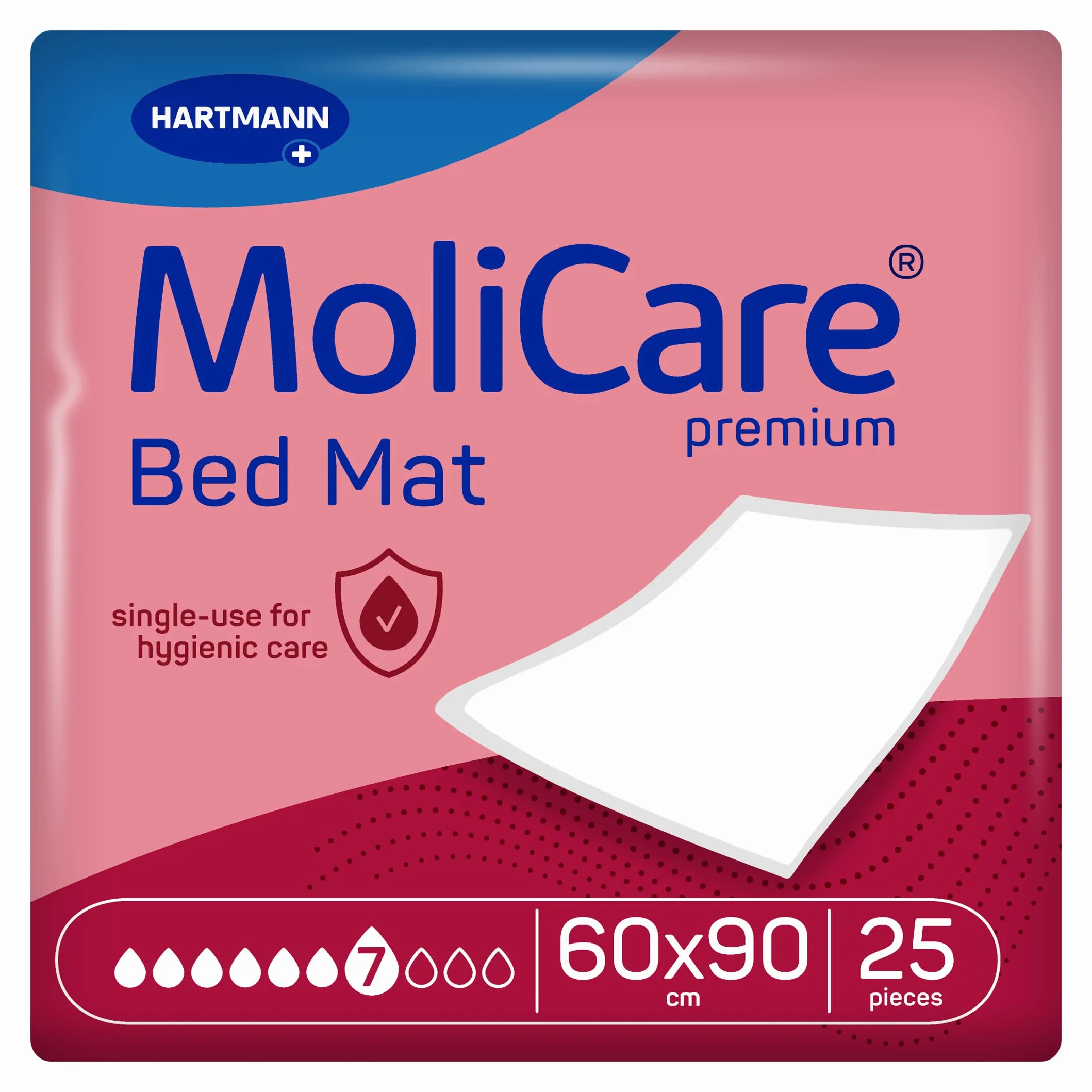 MoliCare Mata na łóżko premium, mata na łóżko dla osób nietrzymających moczu, chłonność 7 kropli, rozmiar 60 x 90 cm, 25 sztuk