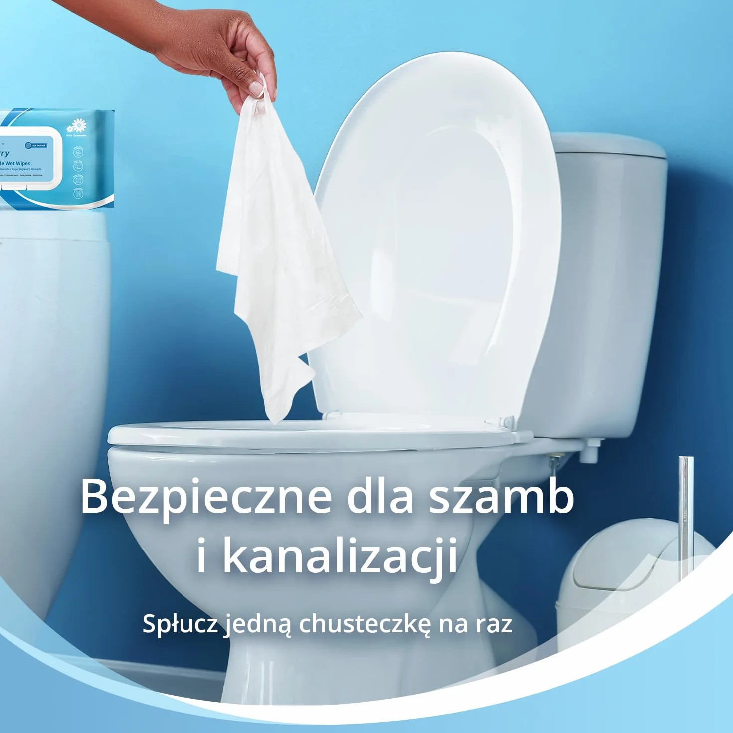 WhyWorry Wilgotny Papier Toaletowy Spłukiwalny 20x25cm Duże Nawilżany z Rumiankiem Biodegradowalny Bez Plastiku 144 Sztuk