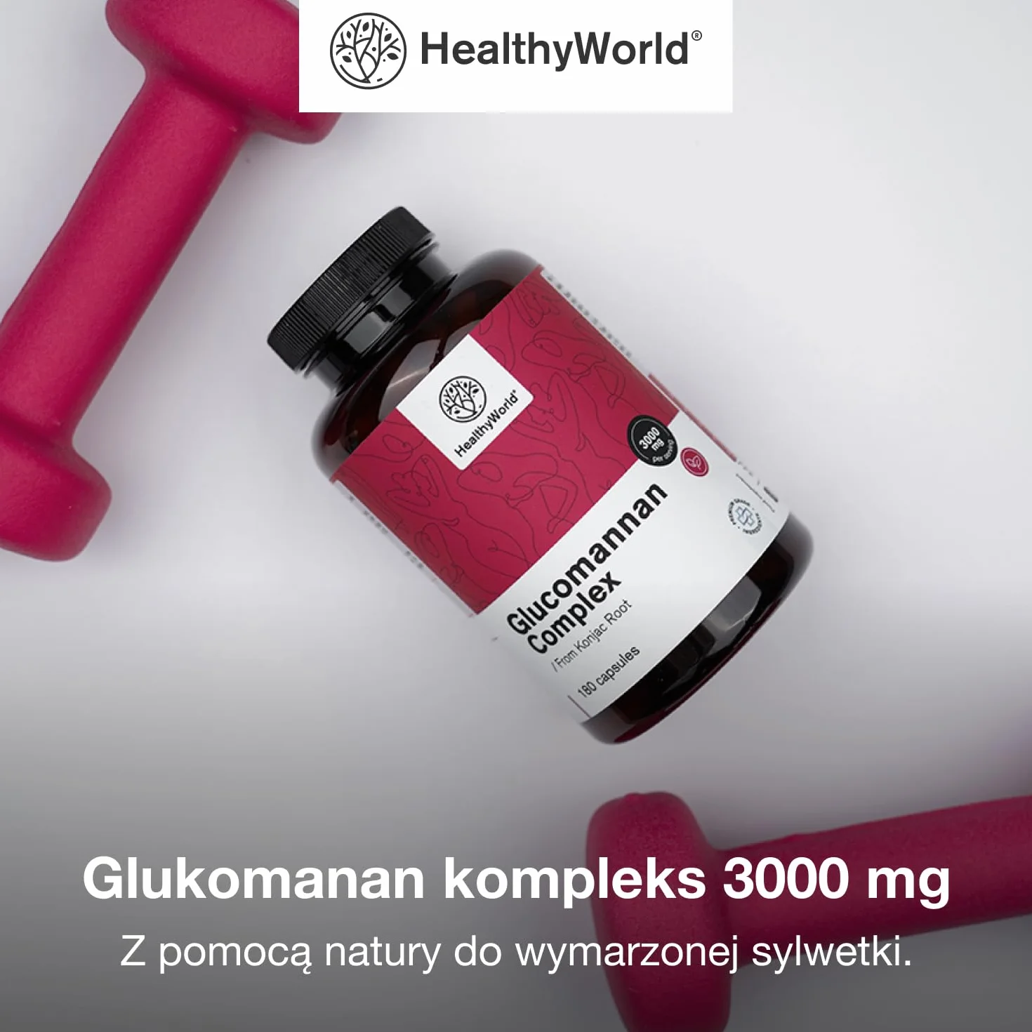 HealthyWorld Glukomanan kompleks 3000 mg 180 kapsułek Z Korzenia Konjac