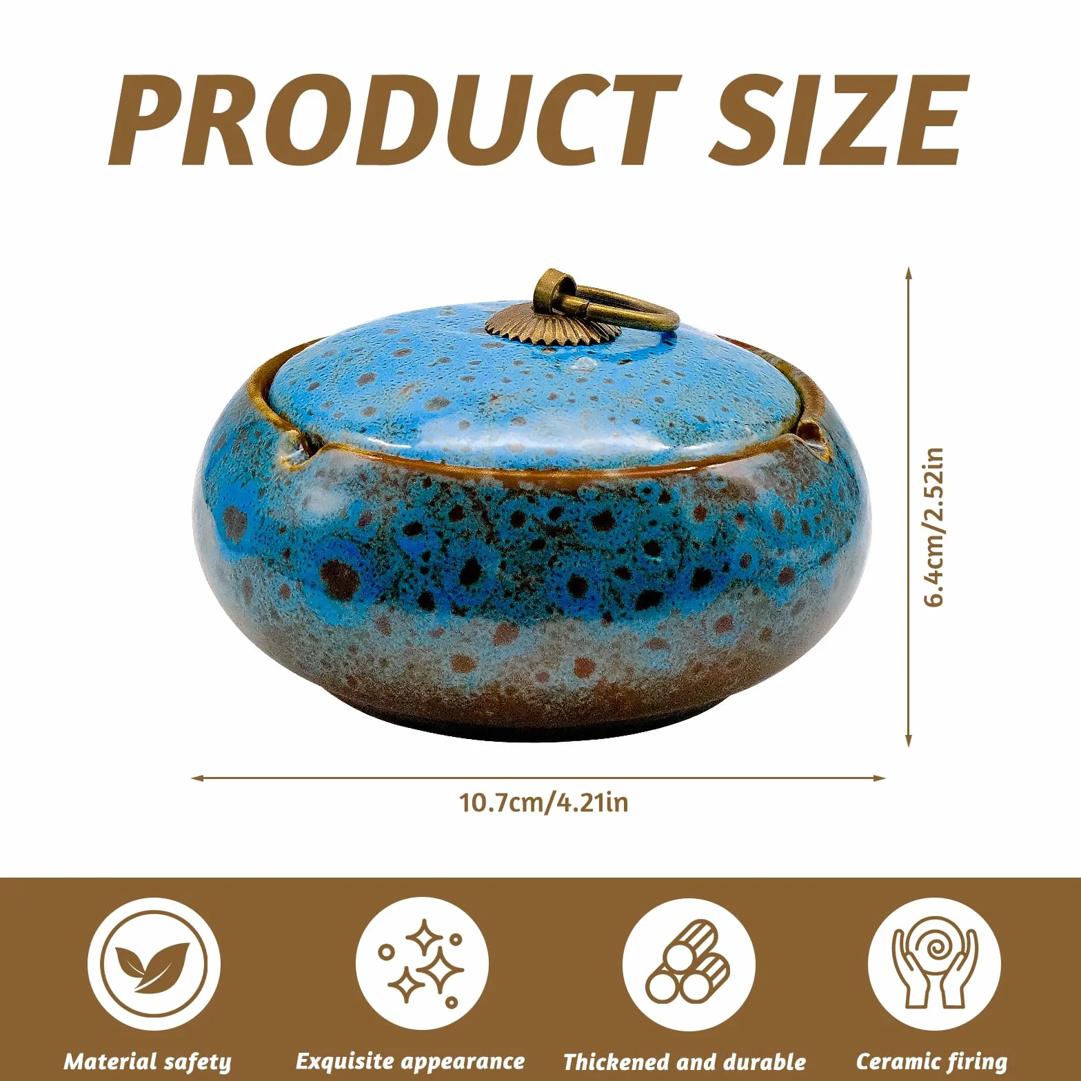 Ceramiczna popielniczka z pokrywką 10,7 x 6,4 cm