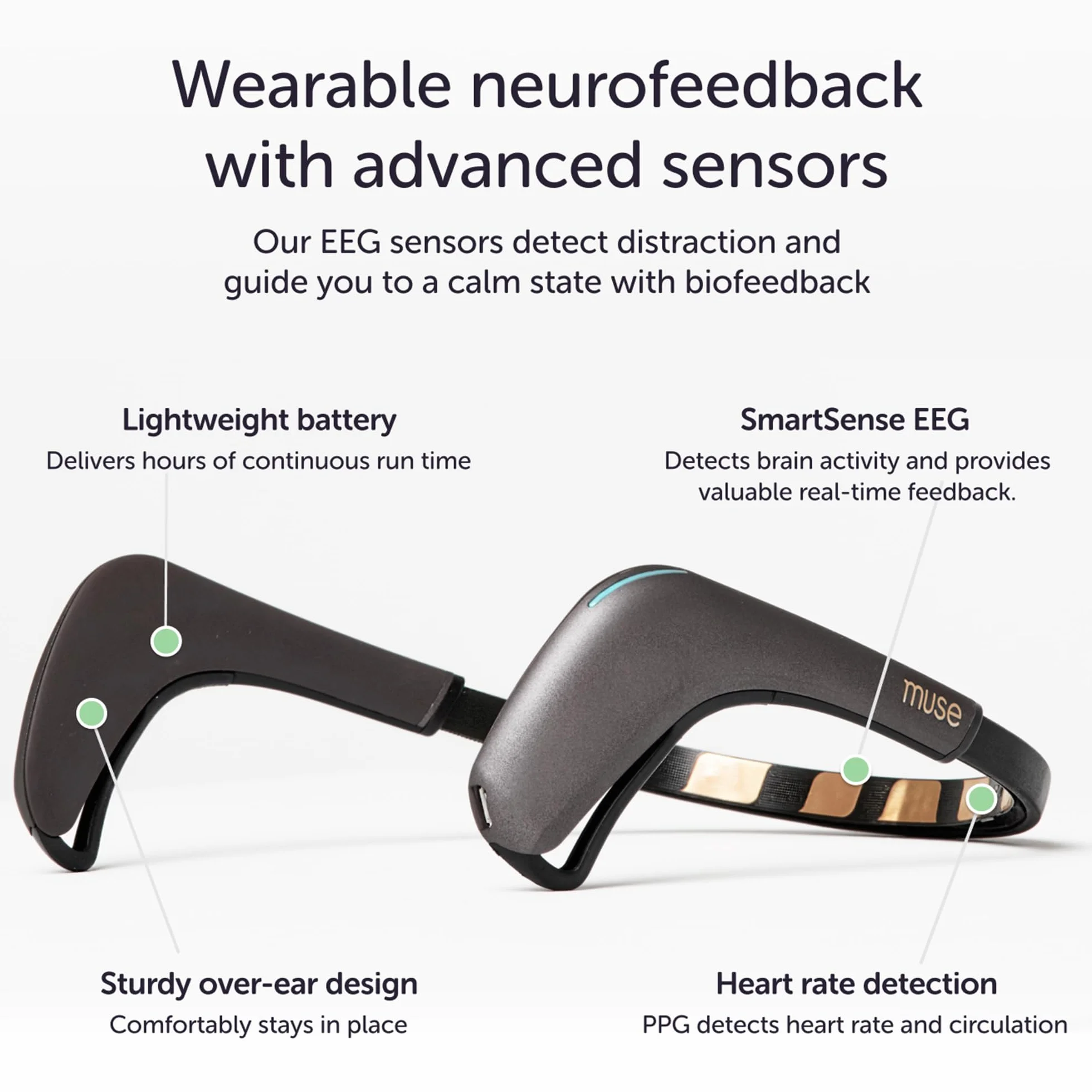 MUSE 2 Opaska na głowę z czujnikiem mózgu EEG USB-C do medytacji biofeedback