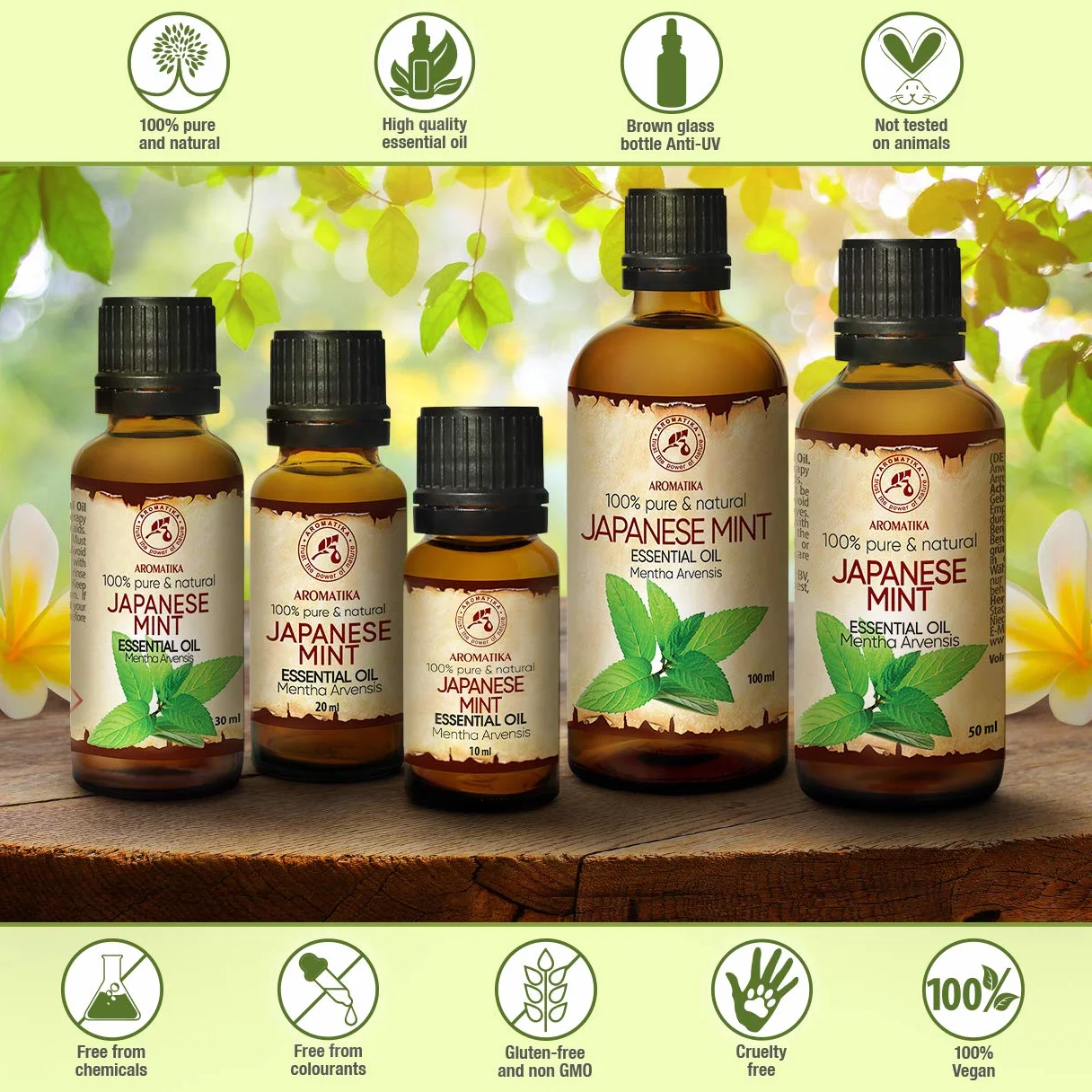 Japanese Mint Oil 100ml - 100% Pure i Natural Mentha Arvensis - Do Aromaterapii, Sauny, Rozpylacz Aromatów i Lampki Zapachowe - Najlepsze dla Pięknia włosów i ciała