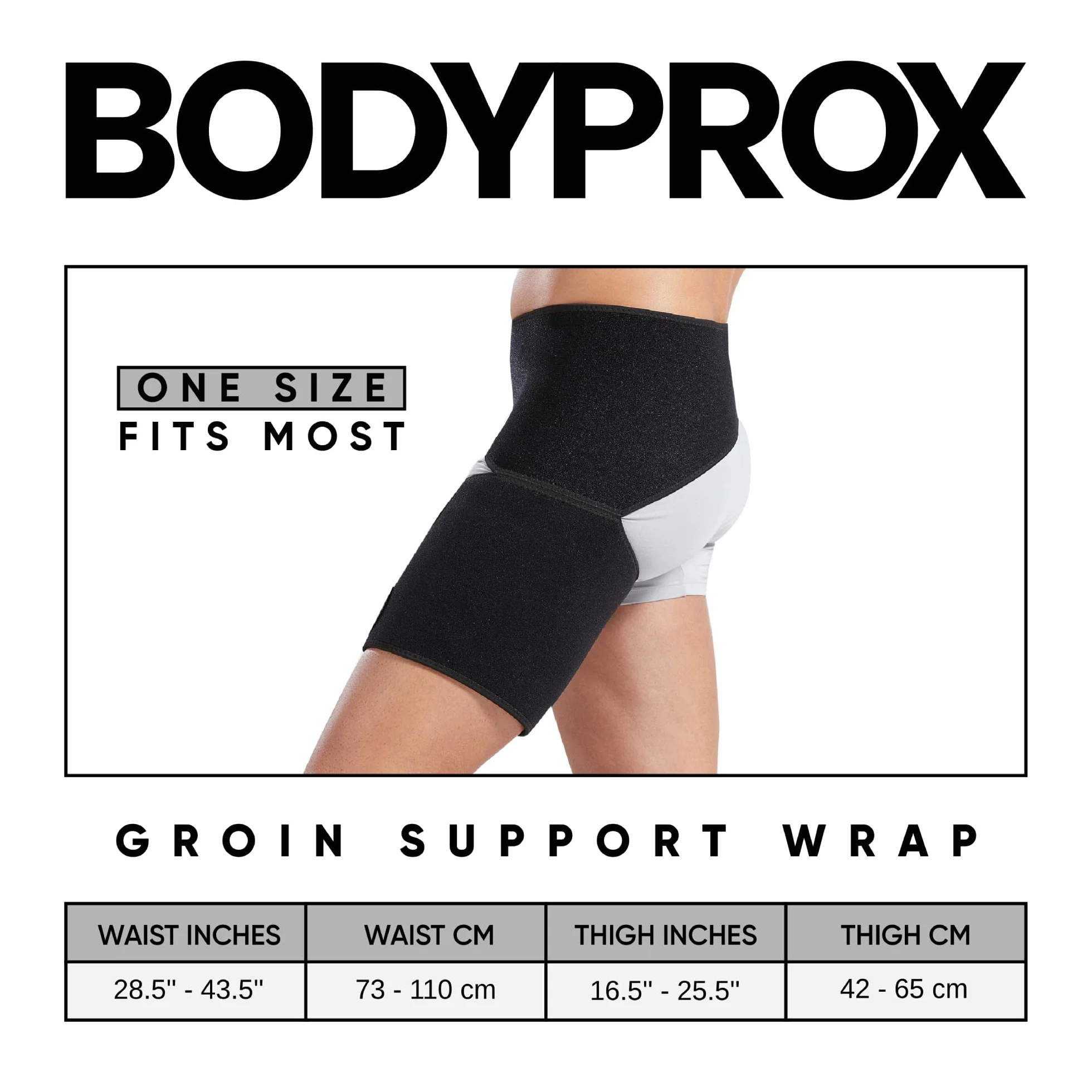 Bodyprox Groin Wrap, regulowane wsparcie dla bólu bioder, uchwytu, ścięgna, uda i nerwu kulszowego