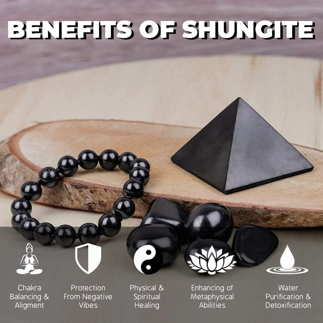 Heka Naturals Shungite Elite Kamienie do Oczyszczania wody | Srebrnego połysku, Surowego Elitarnego Szlachetnego Szungitu do Oczyszczania Wody i Filtrowania | Naturalne i Autentyczne bryłki firmy Karelia (100)