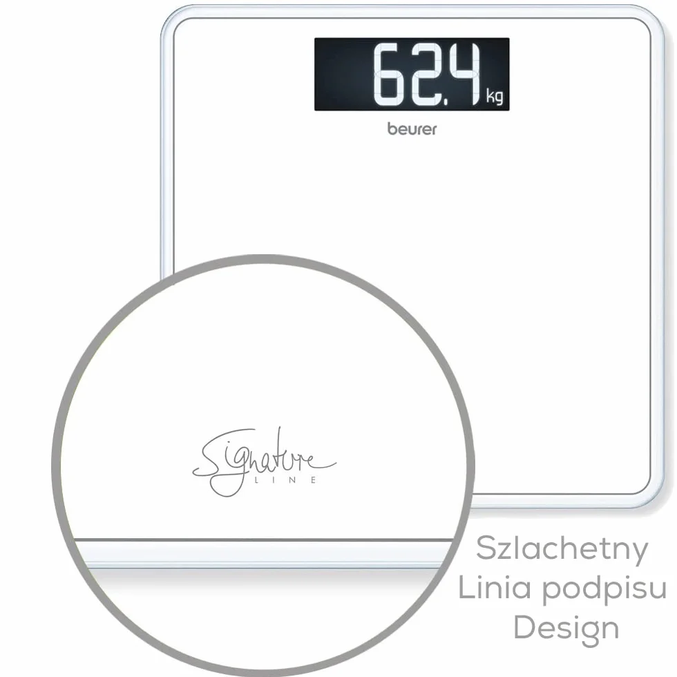Beurer GS 400 biała waga szklana Signature Line, platforma z bezpiecznego szkła, nośność 200 kg