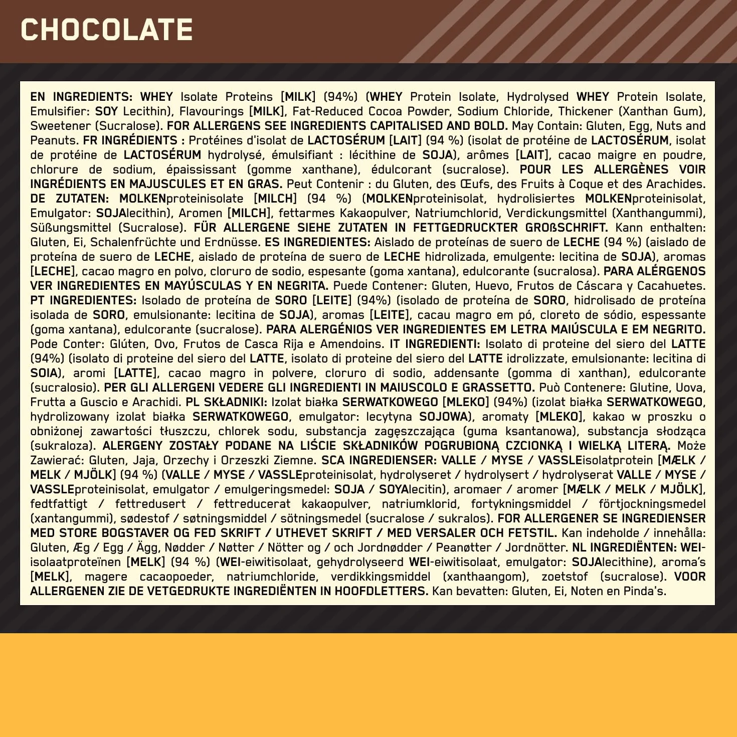 Optimum Nutrition ON Gold Standard 100% Isolate, 100 % Izolat Białka Serwatkowego, BCAA i Glutamina, Przed i po treningu, Smak Czekolada, 31 Porcji, 930 g