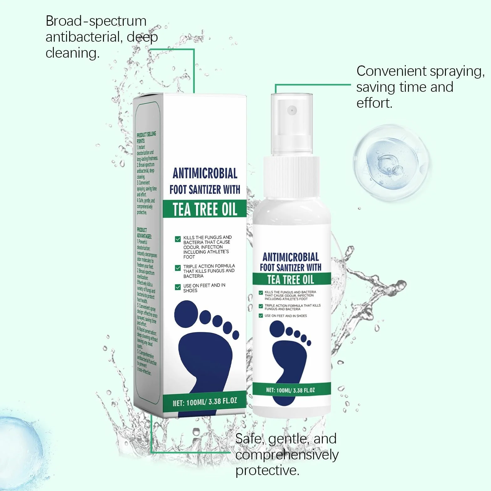 2 szt. Olejek do pielęgnacji stóp do herbaty, naturalny olejek z drzewa herbacianego i aloesowy spray do stóp, serum do pielęgnacji stóp i paznokci, szybkie suszenie i przyjazne dla podróży