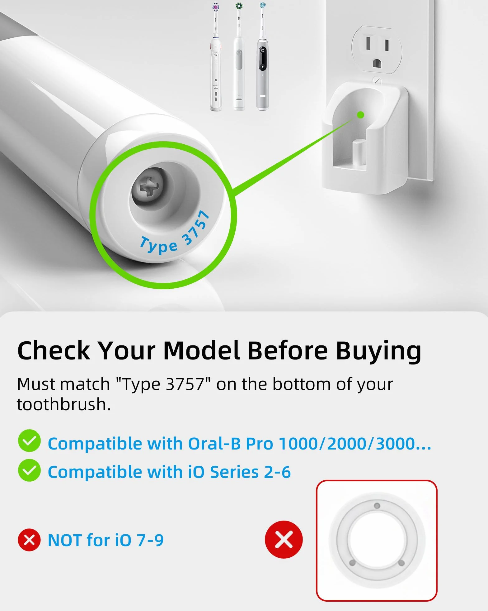 Ładowarka do gniazdka Oral-B, kompatybilna z serią iO 4, 5, 6 i Pro, elektryczna szczoteczka do zębów, ładowarka ścienna bez stacji ładującej