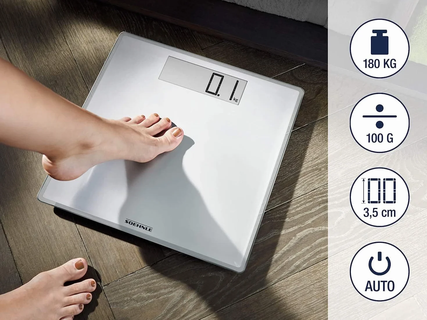 Soehnle Style Sense Comfort 100, waga osobowa z szerokim wyświetlaczem LCD, waga precyzyjna do 180 kg, trwała waga osobowa