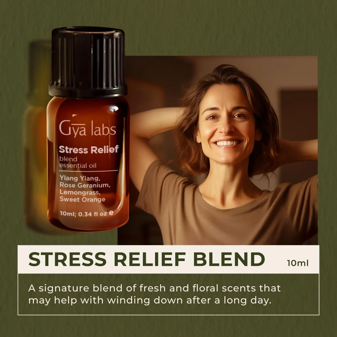 Olejki eteryczne Gya Labs Stress Relief do dyfuzora - 100% czyste olejki eteryczne klasy terapeutycznej do aromaterapii - Naturalne olejki łagodzące stres do relaksu, ukojenia i bólu głowy (10 ml)