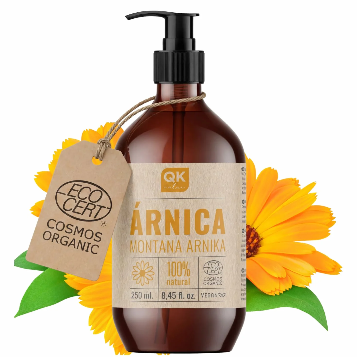 QKnatur ARNICA - Macerowany olejek z arniki Montana 100% czysty - BIO - Organiczny - Roślinny - 250 ml