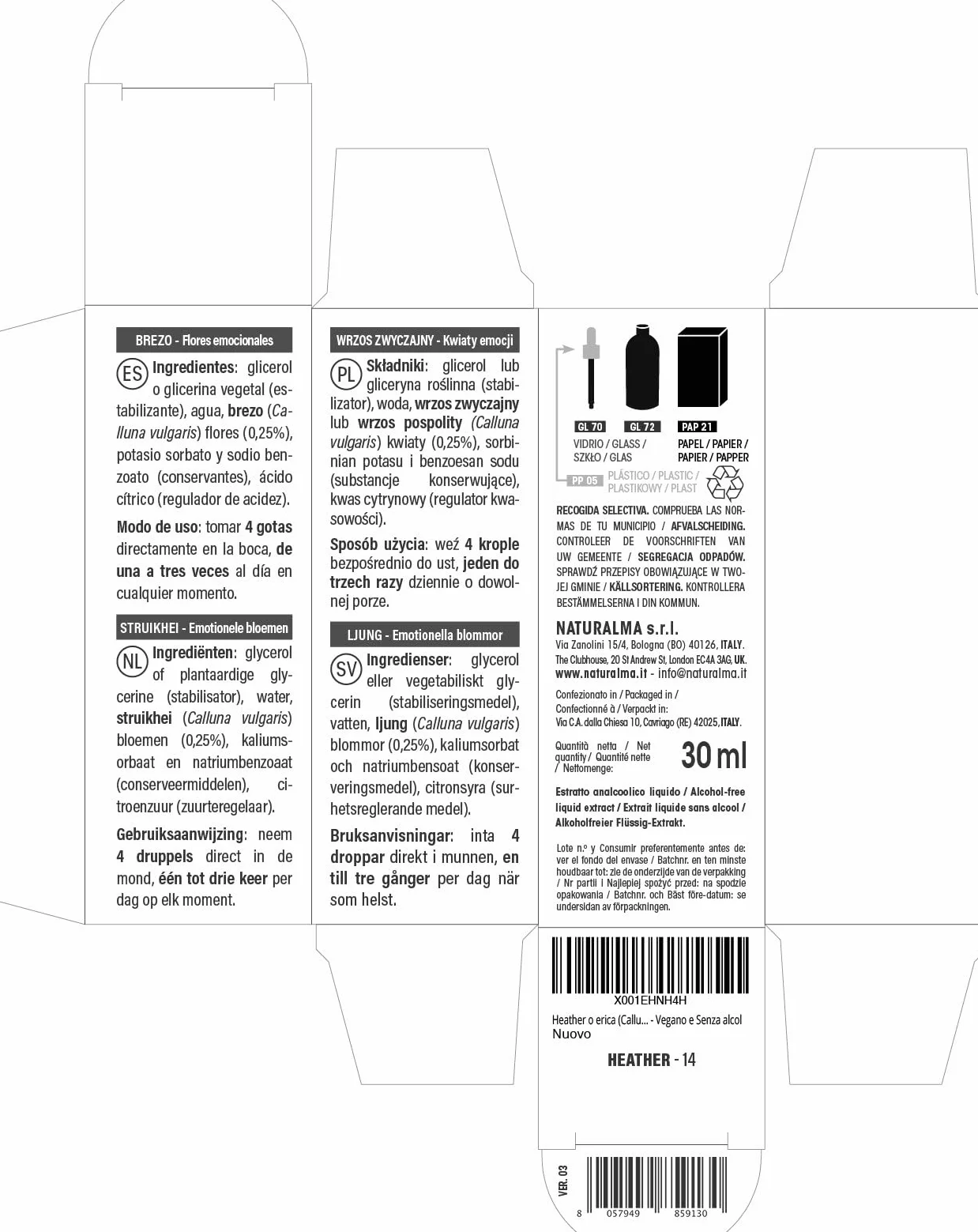Heather lub Wrzos zwyczajny (Calluna vulgaris) Kwiaty emocji lub Kwiaty Bacha Naturalma - Krople 30 ml - Płynny ekstrakt bezalkoholowy - Esencje kwiatowe - Wegański