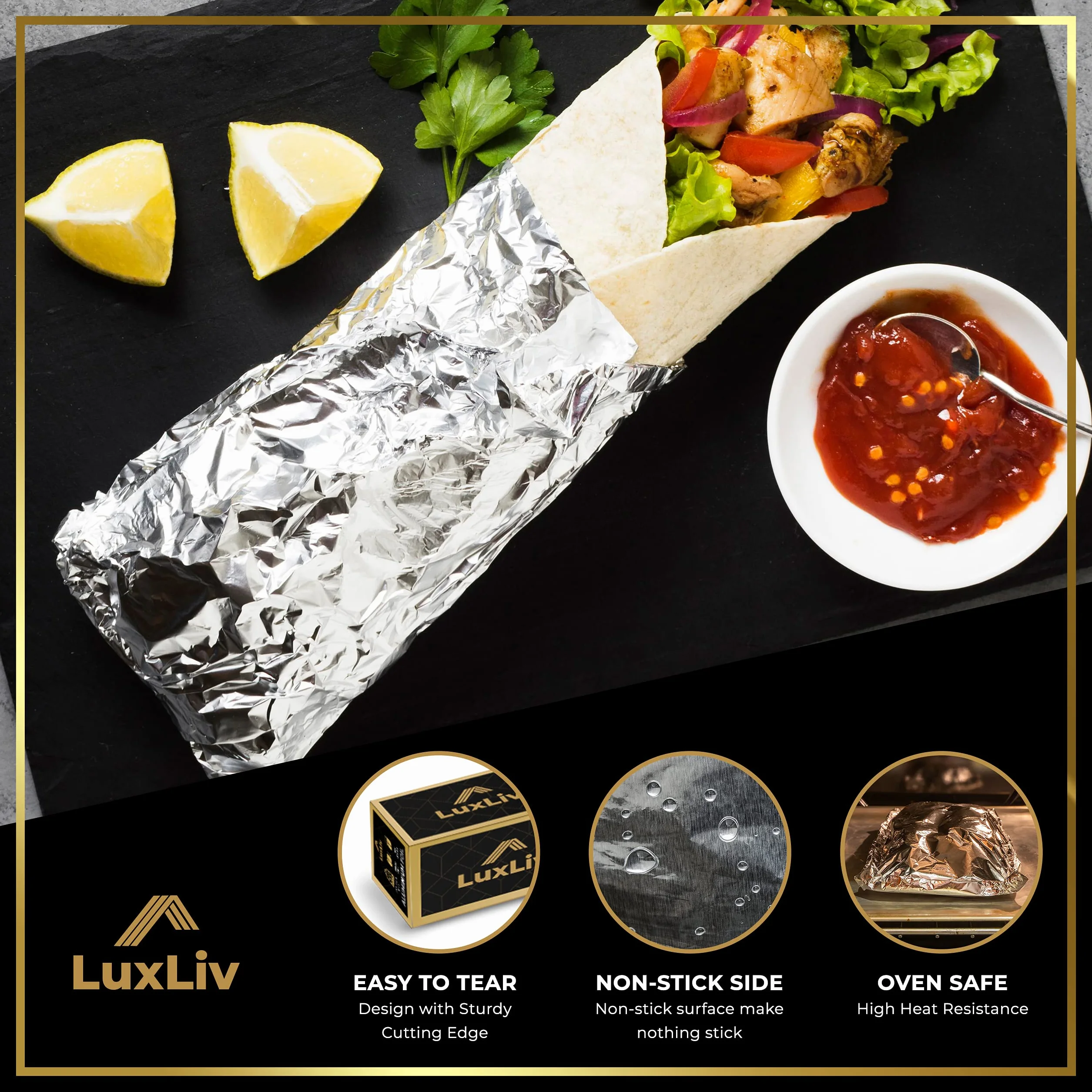 LuxLiv Aluminiowa rolka folii blaszanej 30 cm x 50 m gruba komercyjna z nożem