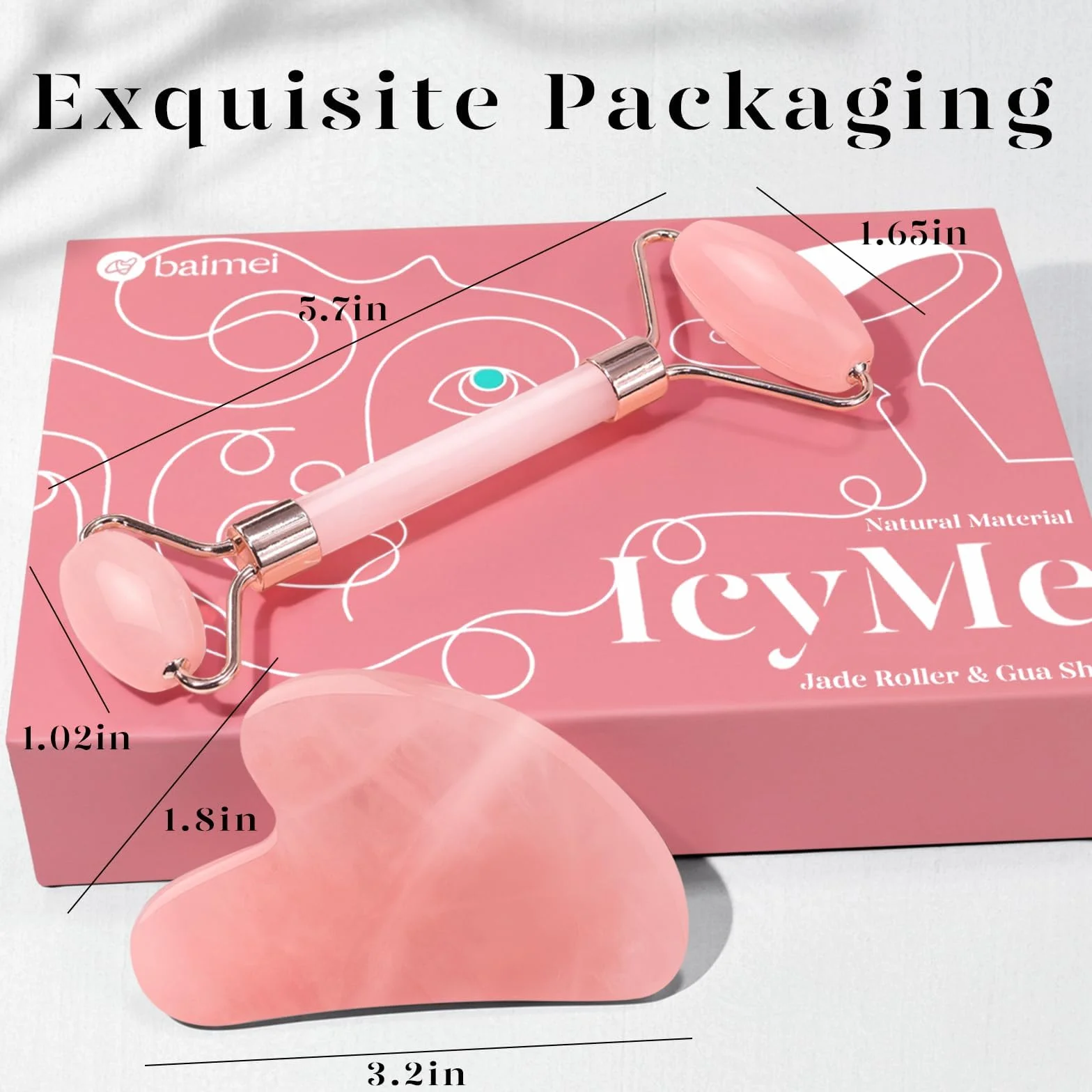 Gua Sha Scraping narzędzie do masażu,jadeitowa płytka do masażu, naturalny jadeit, Narzędzia do pielęgnacji skóry, BAIMEI Rose Quartz Massager do twarzy, oczu, szyi