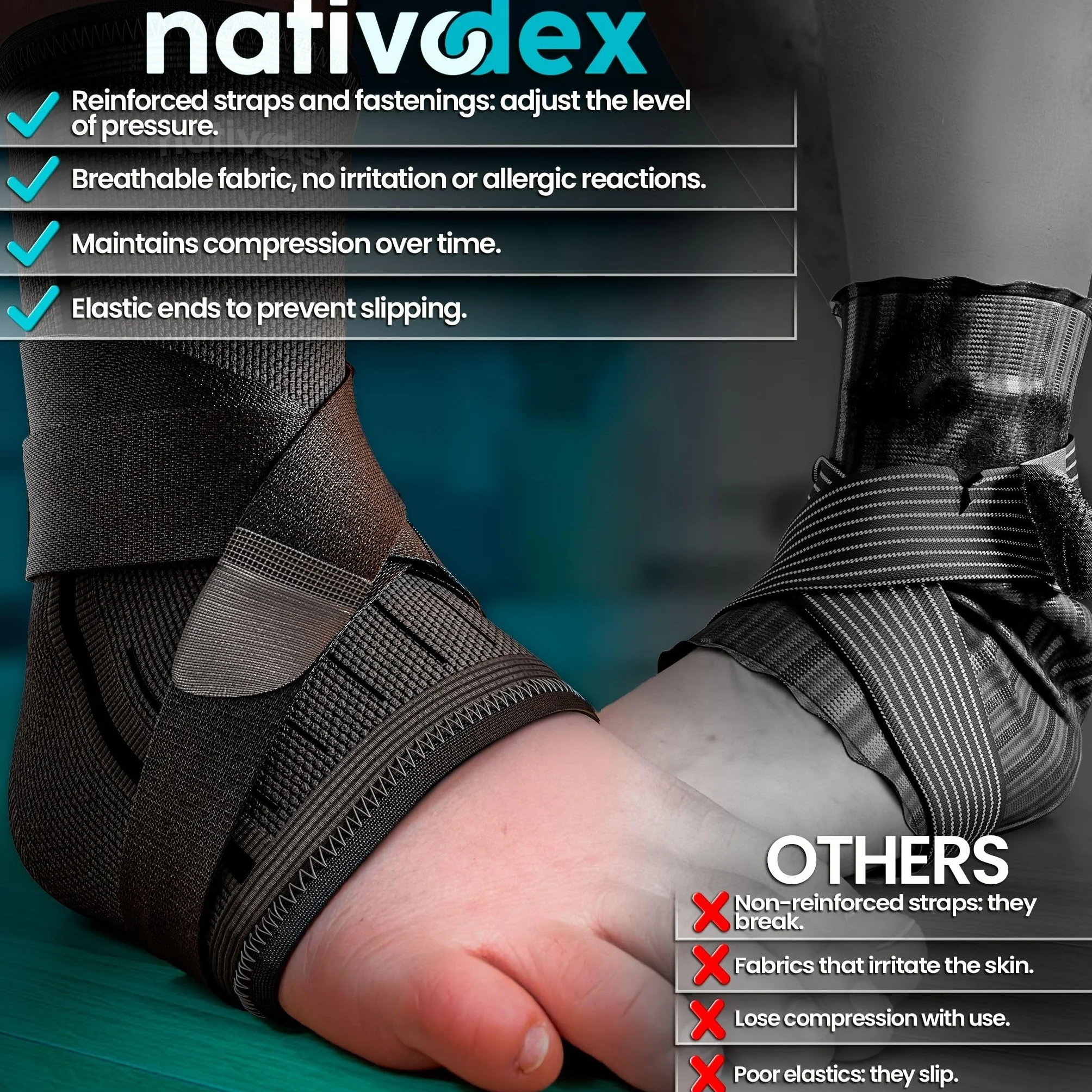 NativoDex stabilizator kostki na skręcenie – wzmocniona orteza stabilizująca, stabilizuje staw skokowy i zapobiega skręceniom, sportowa orteza na kostkę, regulowana, na obie stopy