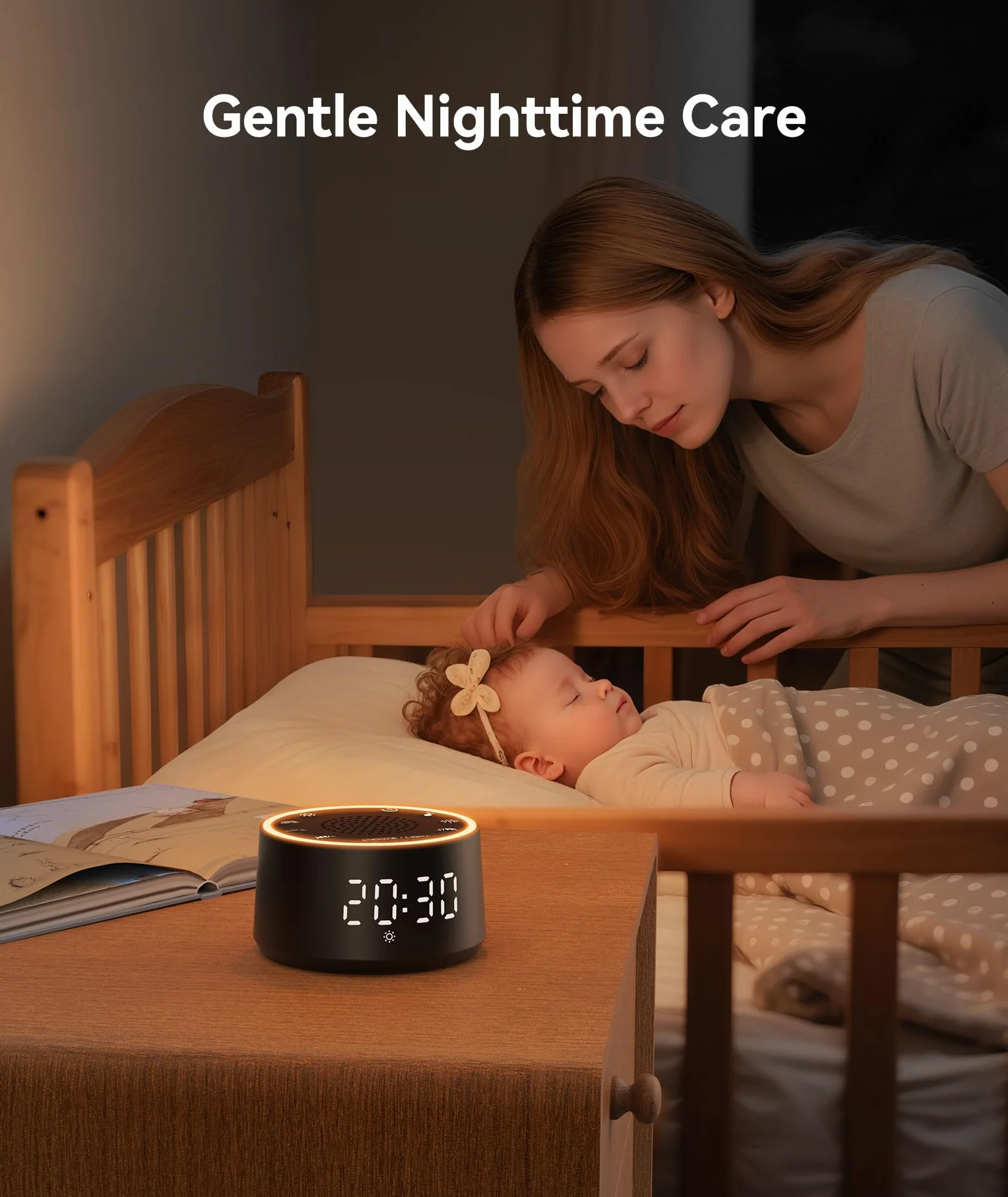 Dreamegg White Noise Machine - D1 Nova biały szum dla niemowląt i dorosłych, 25 uspokajających dźwięków, 10 lampek nocnych, przyciemniany wyświetlacz, budzik bez telefonu dla sypialni, idealna pomoc