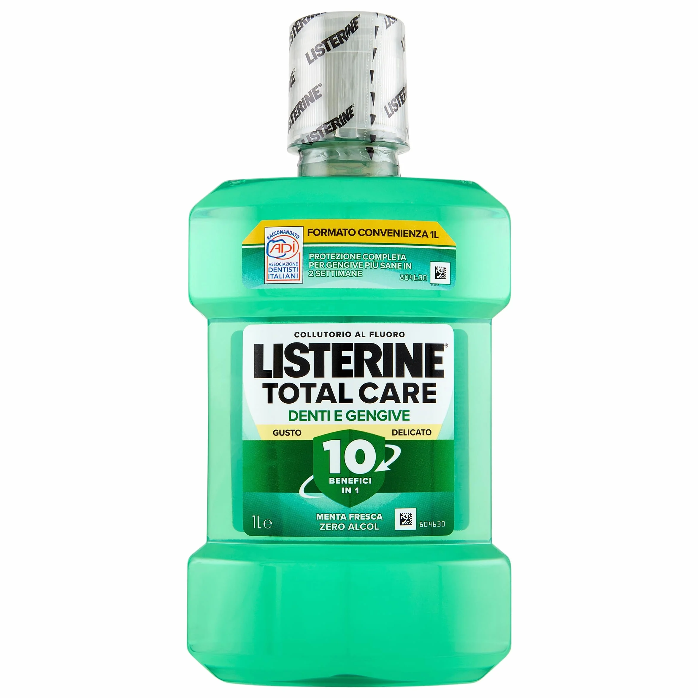 Listerine Płyn do płukania jamy ustnej do zębów i dziąseł, delikatny smak bez alkoholu miętowego, 1 litr
