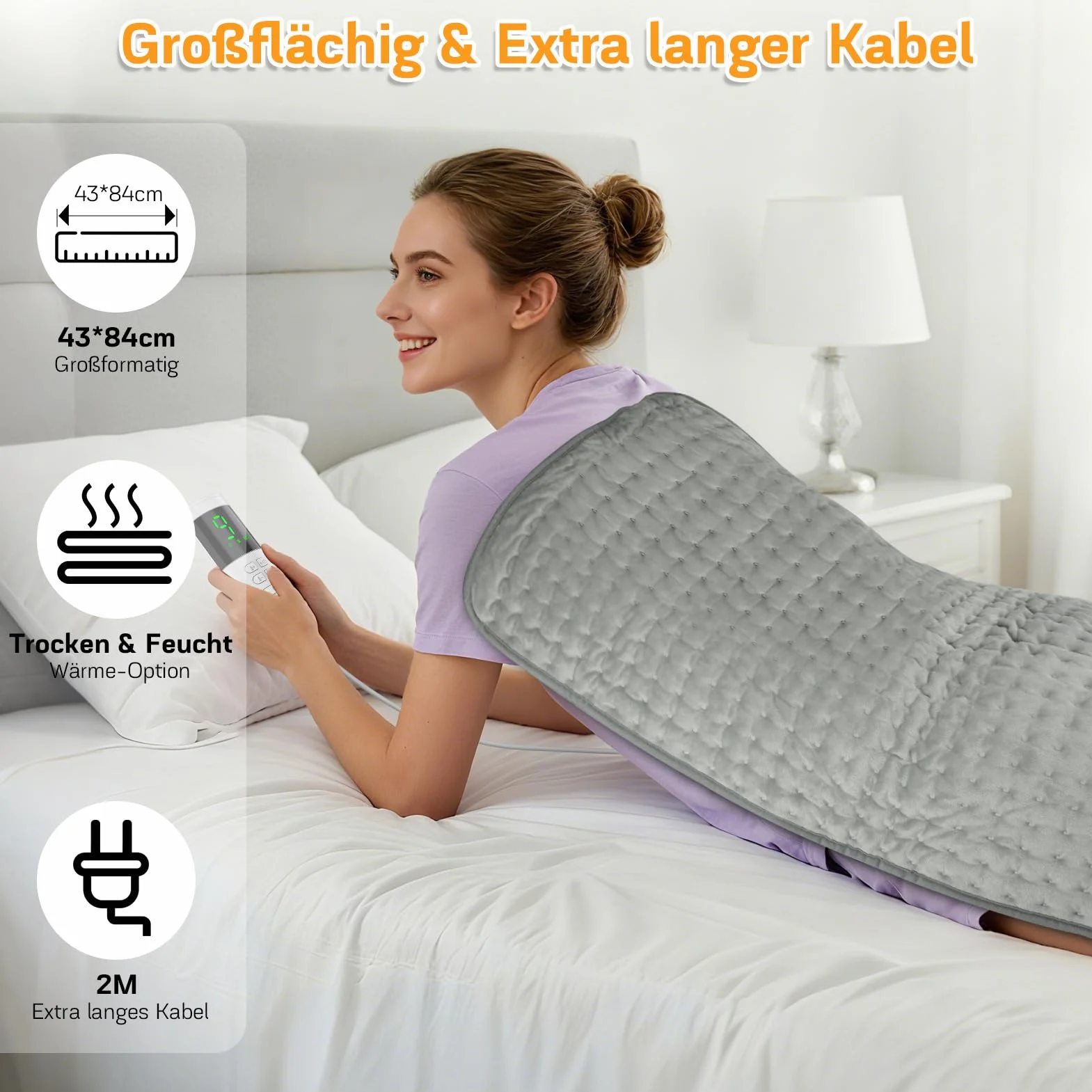 Nigecue 43 x 84 cm poduszka grzewcza z automatycznym wyłączaniem, szybka technika ogrzewania, elektryczna poduszka grzewcza z 9 stopniami ogrzewania, ochrona przed przegrzaniem, wyświetlacz LED, koc