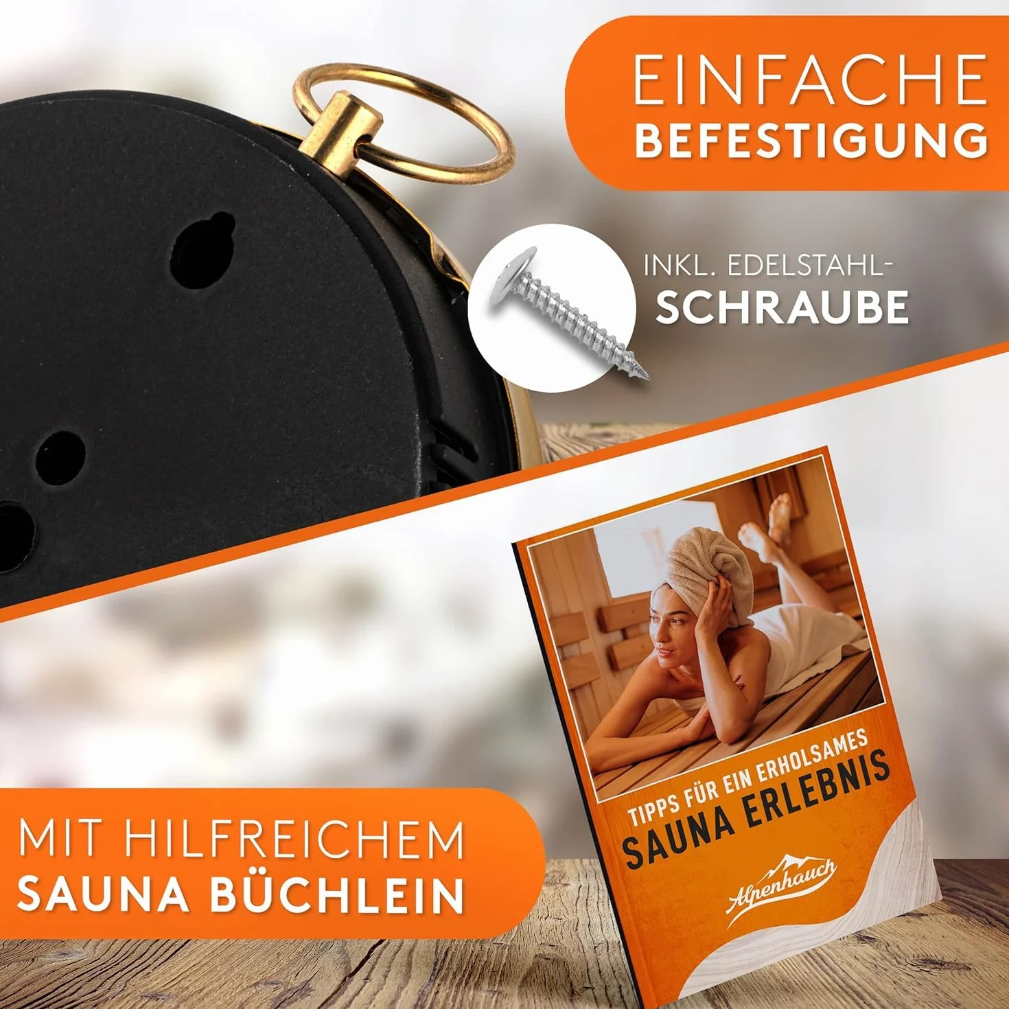 ALPENHAUCH Termometr do sauny z higrometrem [funkcja 2 w 1] – wyjątkowo precyzyjny termometr do sauny z hartowanego szkła