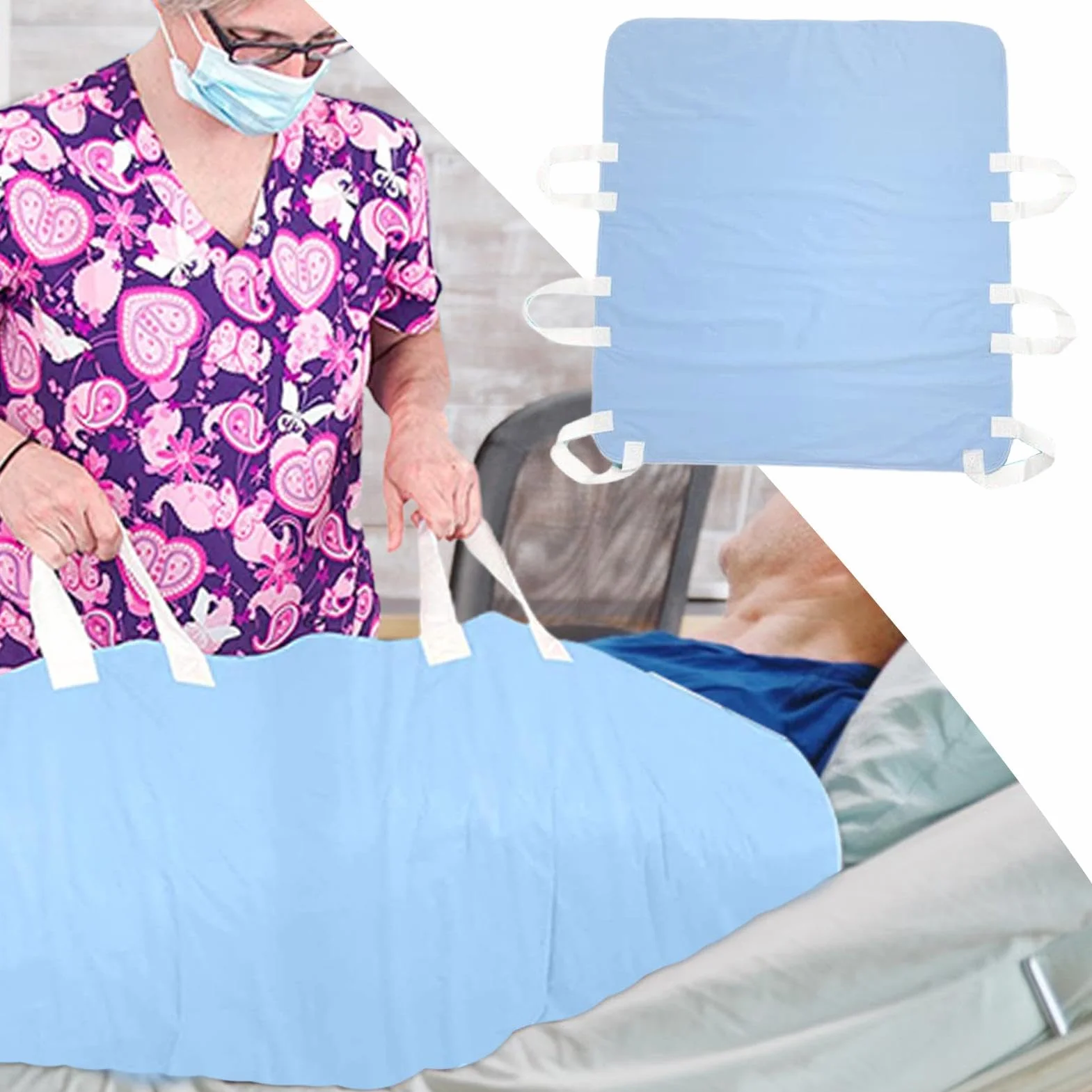 Wielofunkcyjne podkładki do łóżka dla seniorów - wodoodporne i wielokrotnego użytku podkładki transferowe z 6 łatwymi uchwytami - idealny dla opiekunów wspomagających starsze osoby w łóżku lub podczas