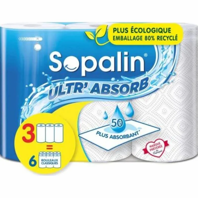 Sopalin Ultr'Absorb Ręcznik Papierowy Biały 3 rolki
