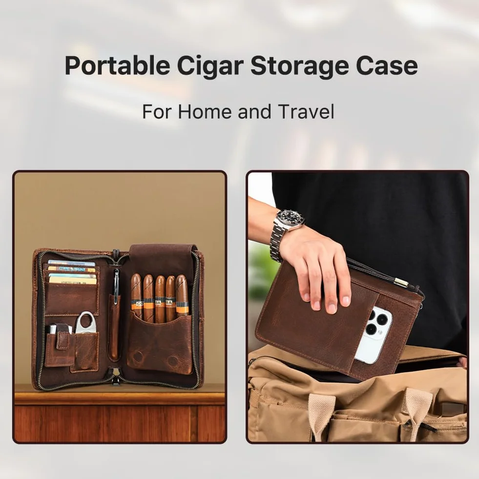CONTACTS Przenośny humidor skórzany organizer na cygara z paskiem na nadgarstek