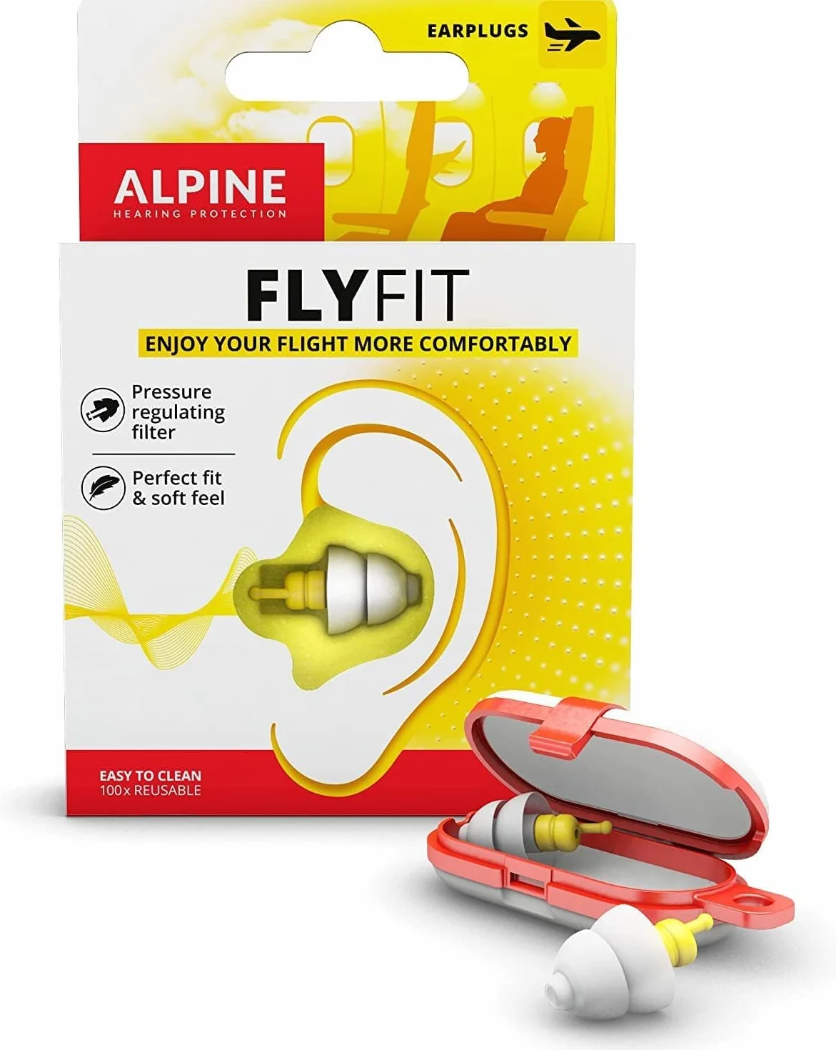 Alpine FlyFit zatyczki do uszu do latania, regulujące ciśnienie powietrza, wielokrotnego użytku