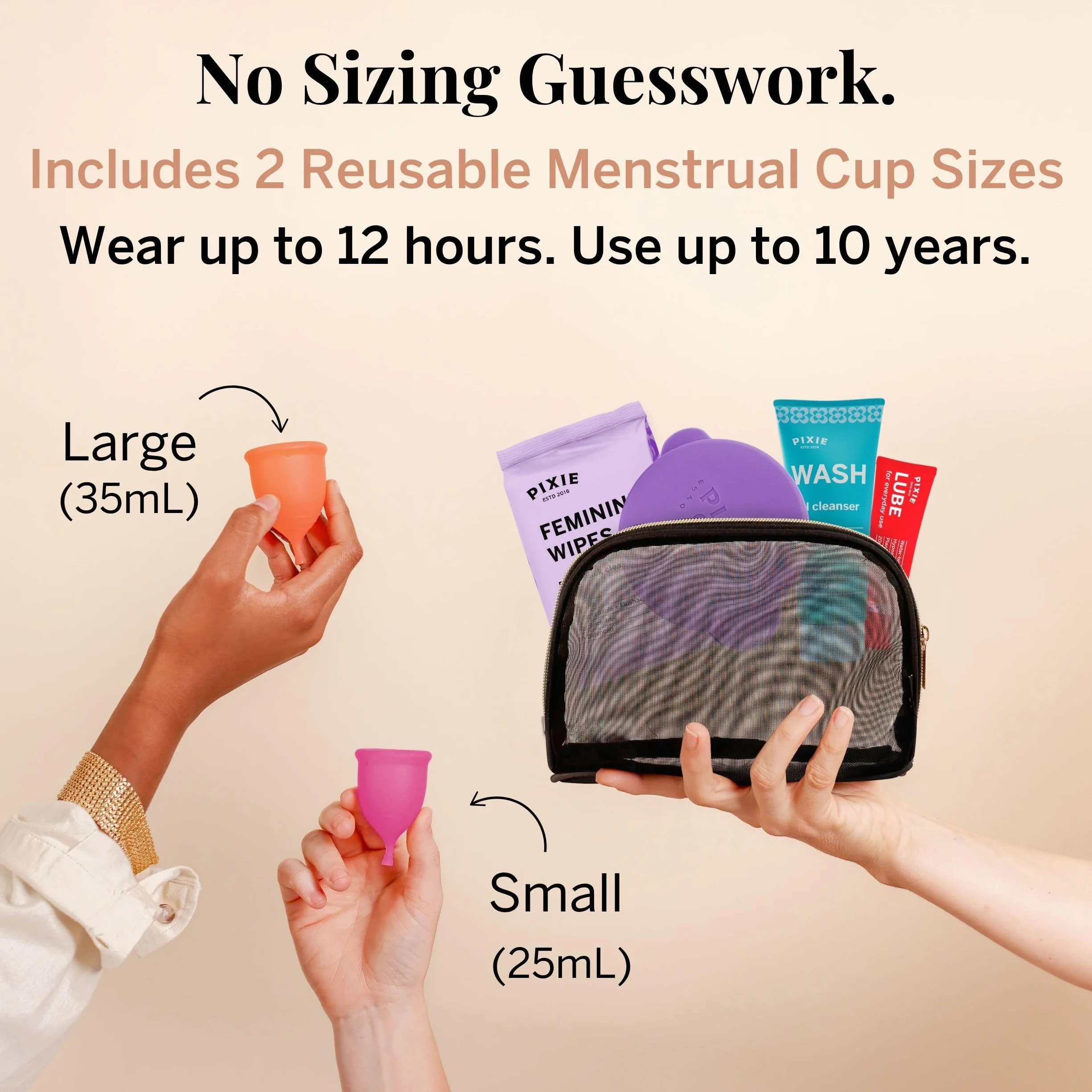 Pixie Cup Zestaw menstruacyjny – najlepszy zestaw startowy do kubków okresowych – 2 kubki, pranie, 20 chusteczek, lubrykant, publiczna toaleta i torba do przechowywania – sprawdzony jako to, czego