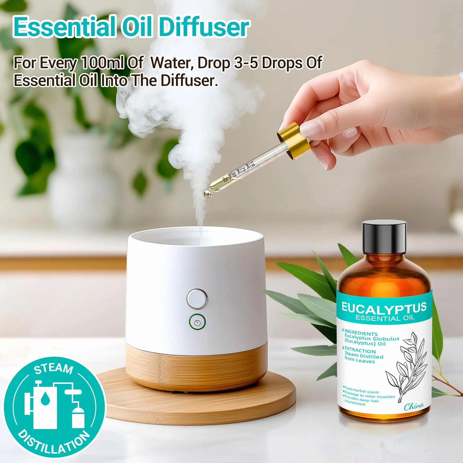 Olejek Eukaliptusowy 100ML 100% Czysty Naturalny Olejek Nierozcieńczony do Aromaterapii Masażu Odstraszania Komarów Pielęgnacji Skóry Oczyszczania Powietrza DIY i Jogi