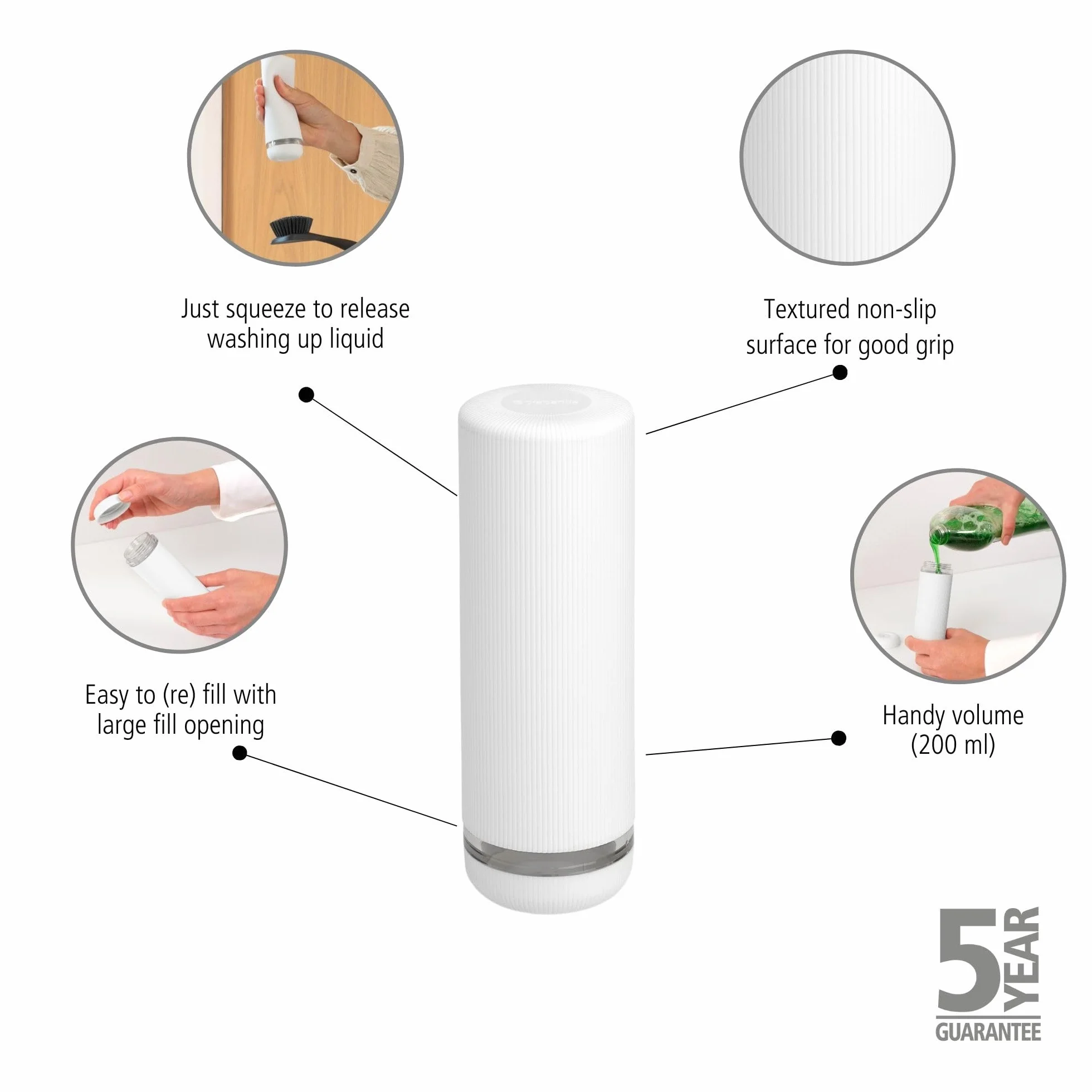 Brabantia 228063 Dozownik Płynu do Naczyń SinkStyle, 200ml, Fresh White