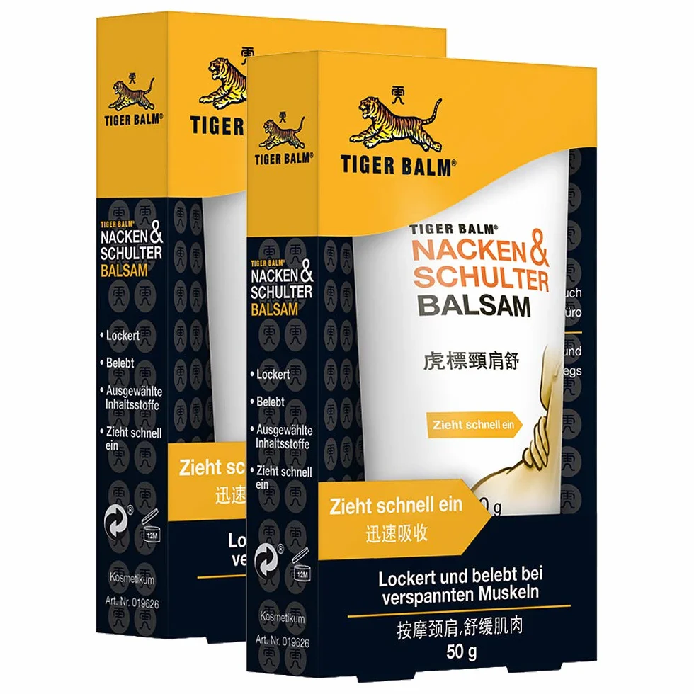 TIGER BALM Balsam do smarowania karku i ramion, naturalny balsam rozluźniający napięcie w okolicy karku i ramion, pielęgnujące działanie, idealny w podróży 50 g (2er Pack)