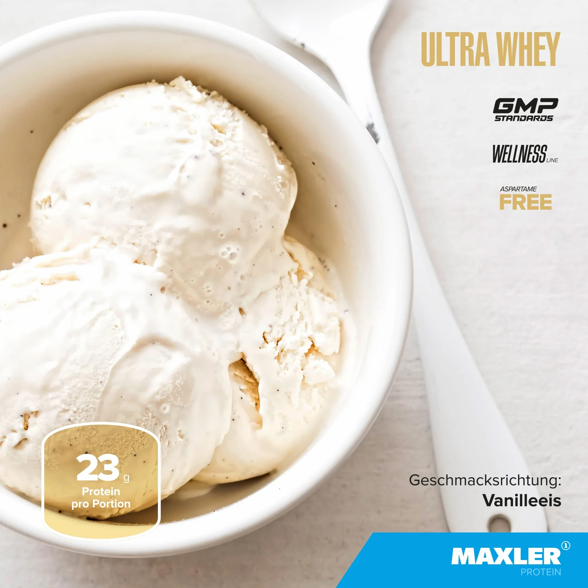 Maxler Ultra Whey Protein 23g białka porcja Pure Whey Protein Powder Koncentrat Izolat Hydrolizat BCAA Lody waniliowe 750g