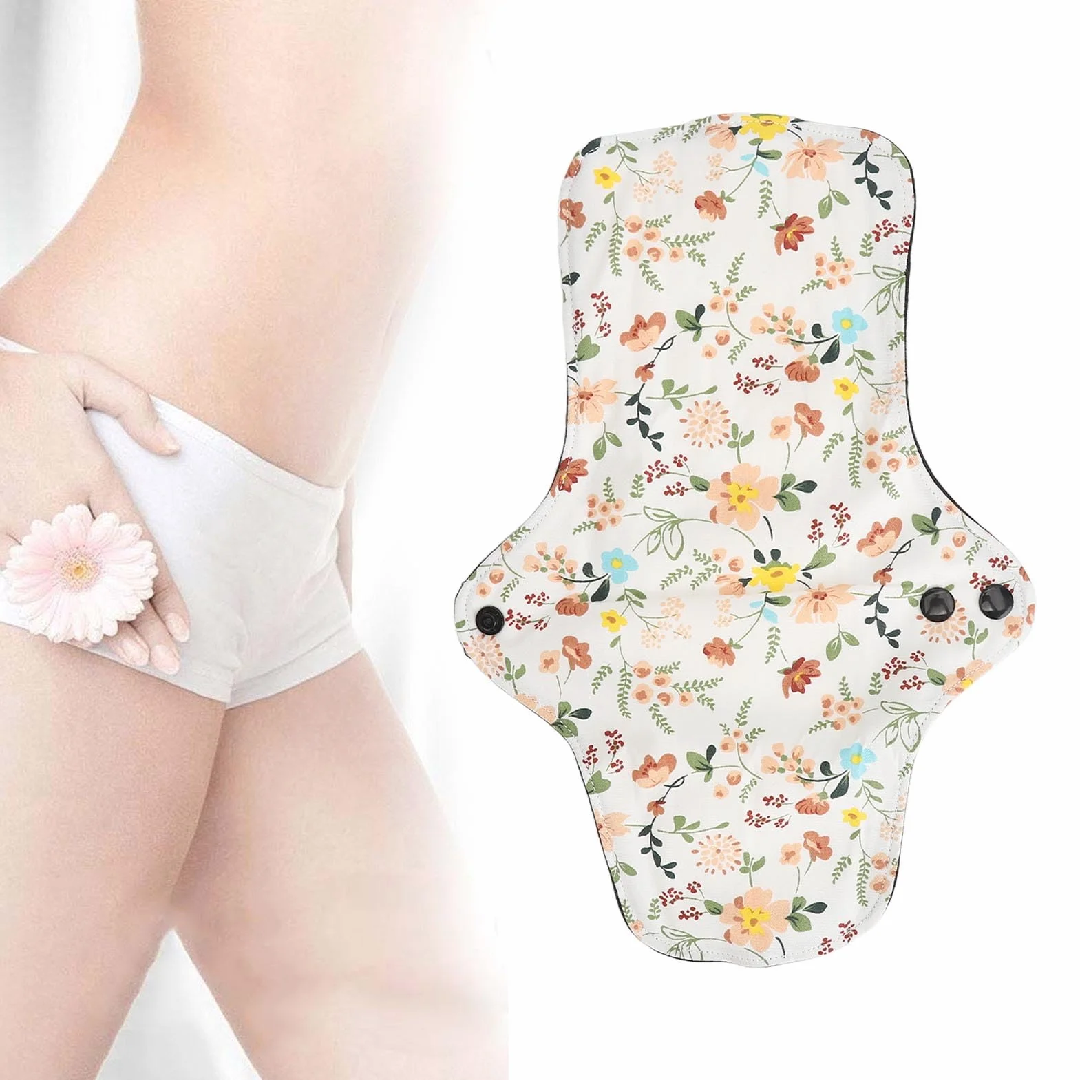 5 szt. Zmywalne, Oddychające Podpaski Menstruacyjne Podpaski Higieniczne Wkładki Higieniczne Wielokrotnego Użytku dla Kobiet, Zmywalne Podpaski z Tkaniny Bambusowej, Podpaski (L)