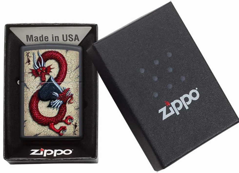 ZIPPO - Dragon Ace Design – Black Matte, Color Image – zapalniczka sztormowa, do napełniania, w wysokiej jakości pudełku prezentowym