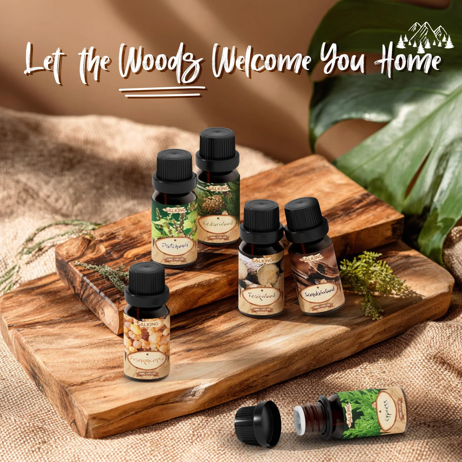 SALKING Drewniany zestaw olejków eterycznych, aromaterapii, zestaw prezentowy, naturalne olejki zapachowe do mydła dyfuzora, świec, frankincense, cedrowego, drzewa sandałowego, drewna tekowego