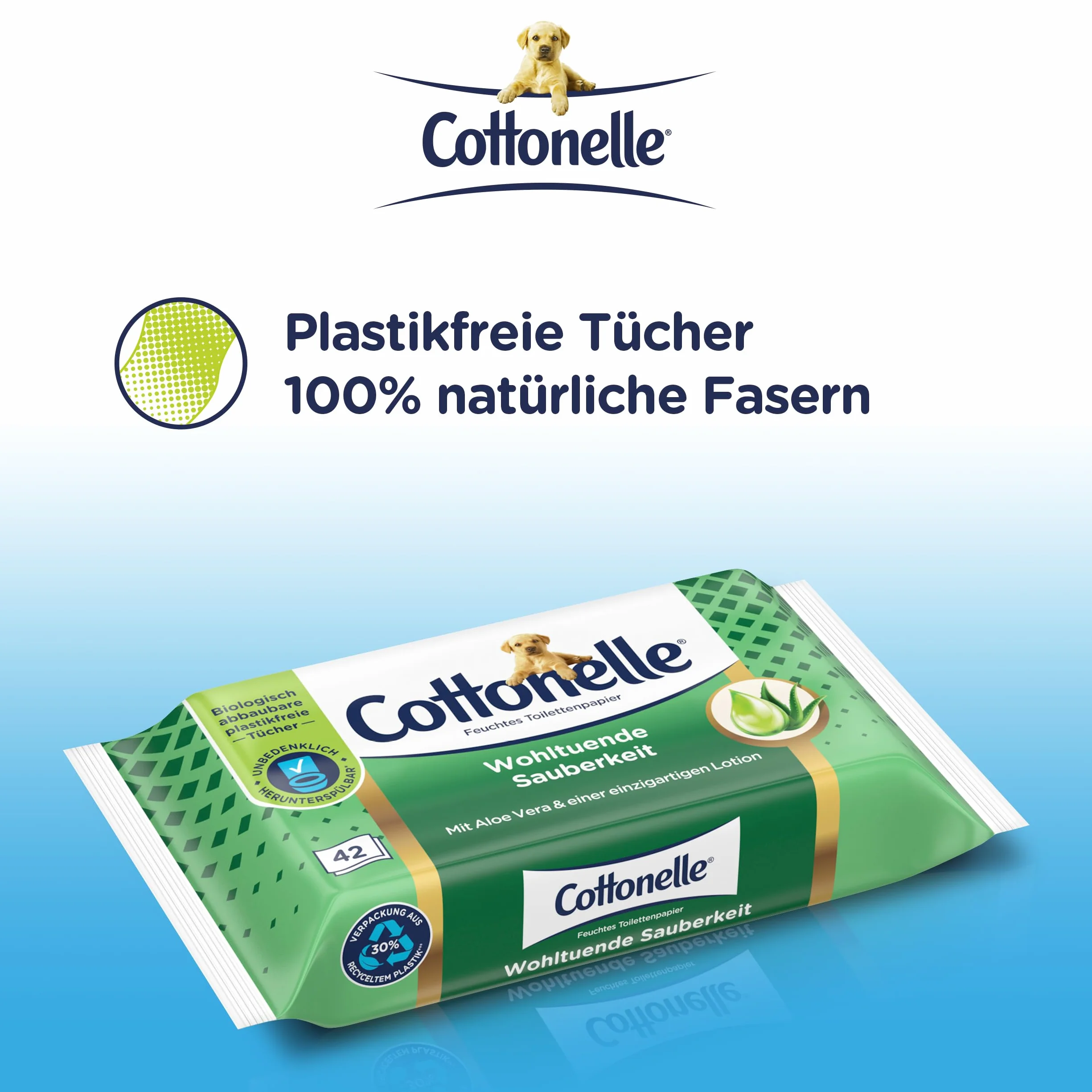 Cottonelle Wilgotny papier toaletowy, kojąca czystość, z balsamem prebiotycznym, biodegradowalny, 12 x 42 chusteczki nawilżane