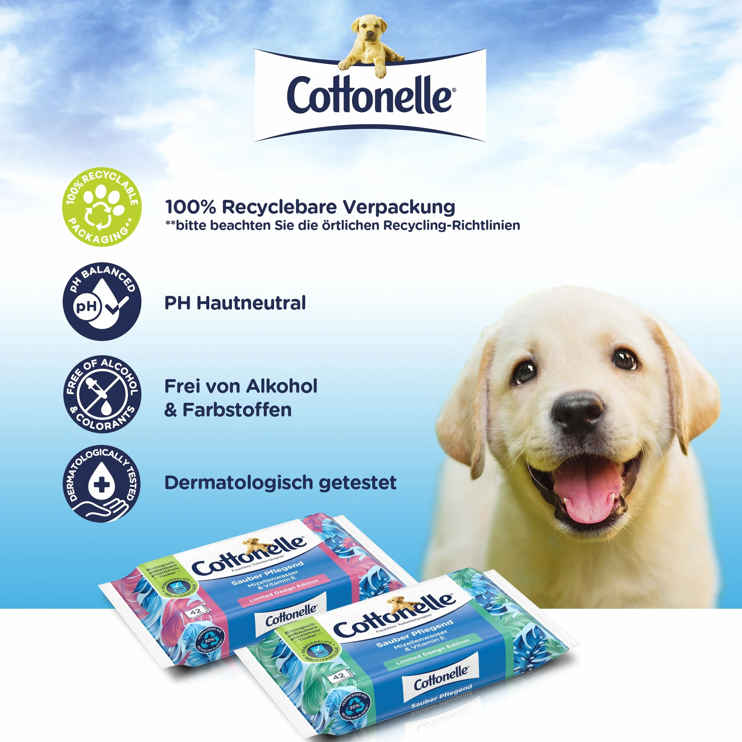 Cottonelle Wilgotny papier toaletowy, czysto pielęgnujący – woda micelarna i zapach bawełny, biodegradowalny, nie zawiera plastiku, możliwość ponownego zamknięcia, opakowanie ekonomiczne, 12 x 42