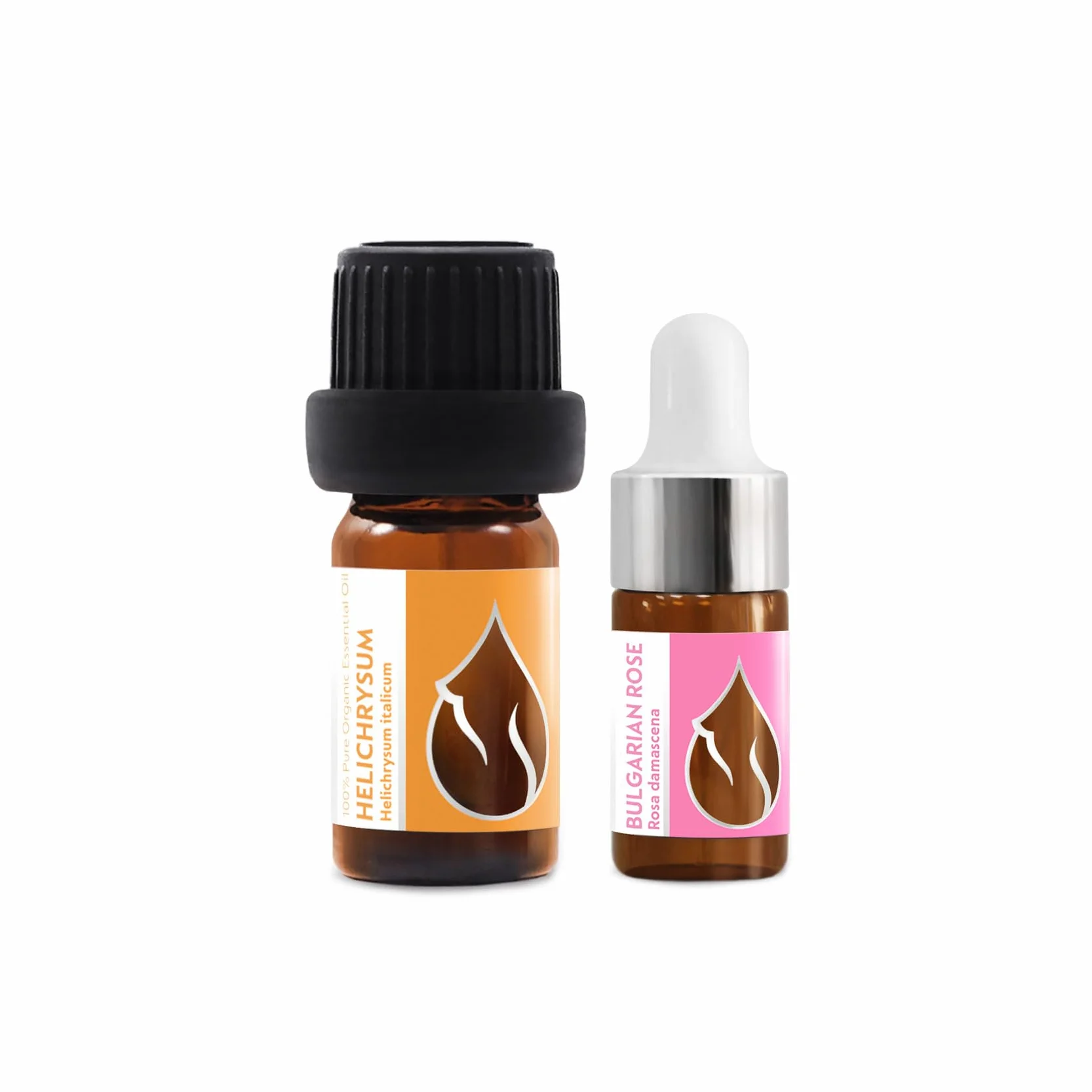 Zestaw "Luksus" Organicznych Olejków Eterycznych | Kocanka (5ml) + Róża (3ml)| 100% Czysty i Naturalny | Nierozcieńczony | Klasa terapeutyczna | Gospodarstwo rodzinne | Destylowany z parą wodną | 2szt