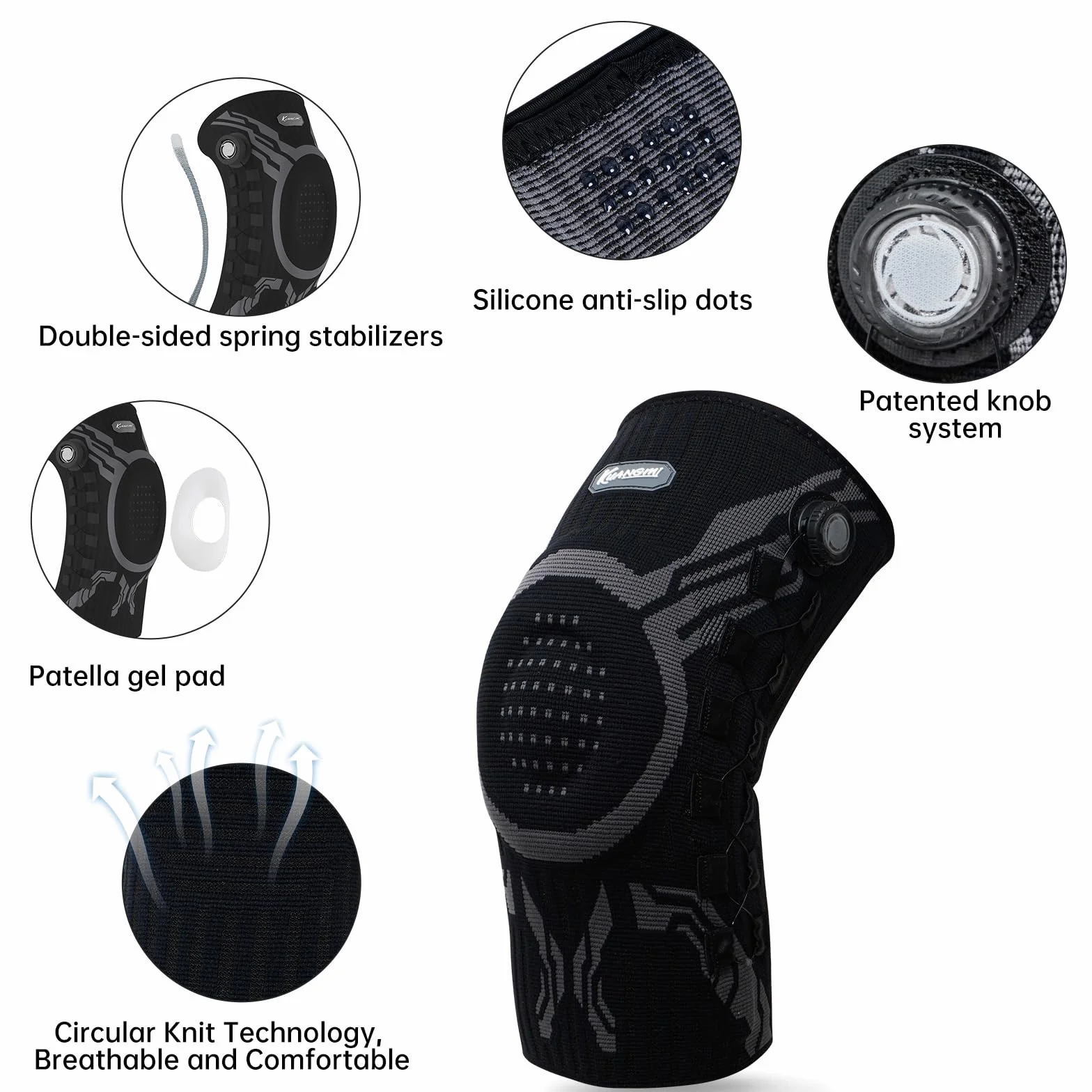 Stabilizator Kolana z Mechanicznym Pokrętłem Regulowana Kompresja B-L-XL