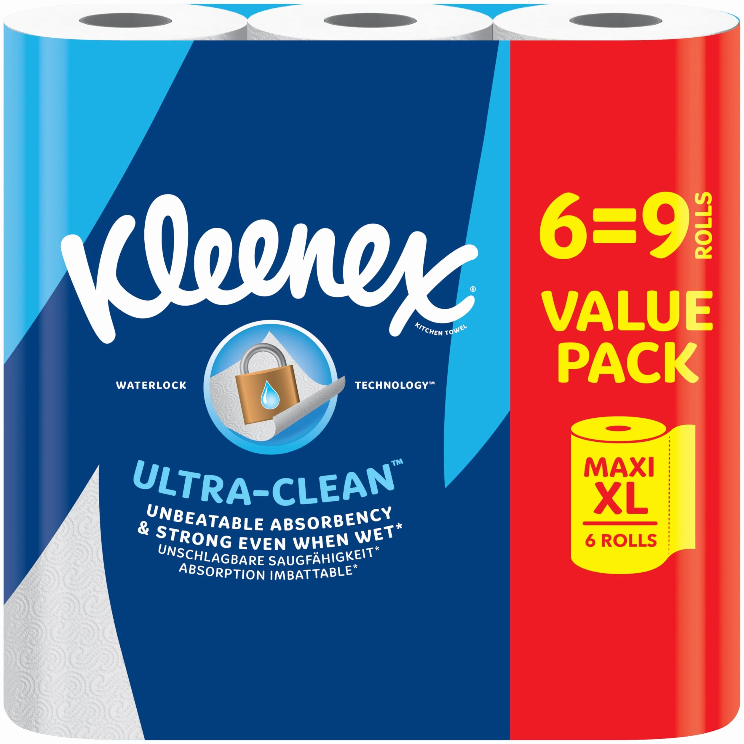 Kleenex® rolka kuchenna Ultra Clean™, 6 wałków kuchennych Maxi XL (= 9 rolek), niezrównana chłonność i wytrzymałość ręczniki kuchenne – 100% opakowanie do recyklingu