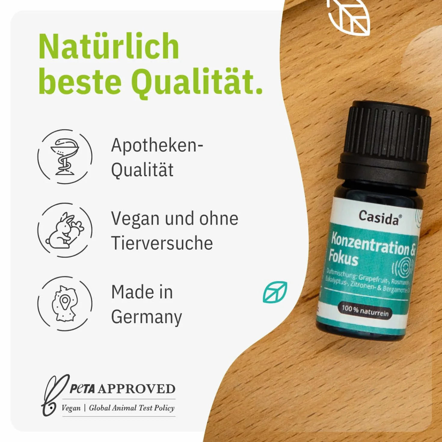 Casida® Mieszanka Koncentracji i Fokus - z olejków eterycznych naturalnych - grejpfrutowego, rozmarynowego, eukaliptusowego, cytrynowego i bergamotkowego - dla lepszej koncentracji - jakość apteczna - 5 ml