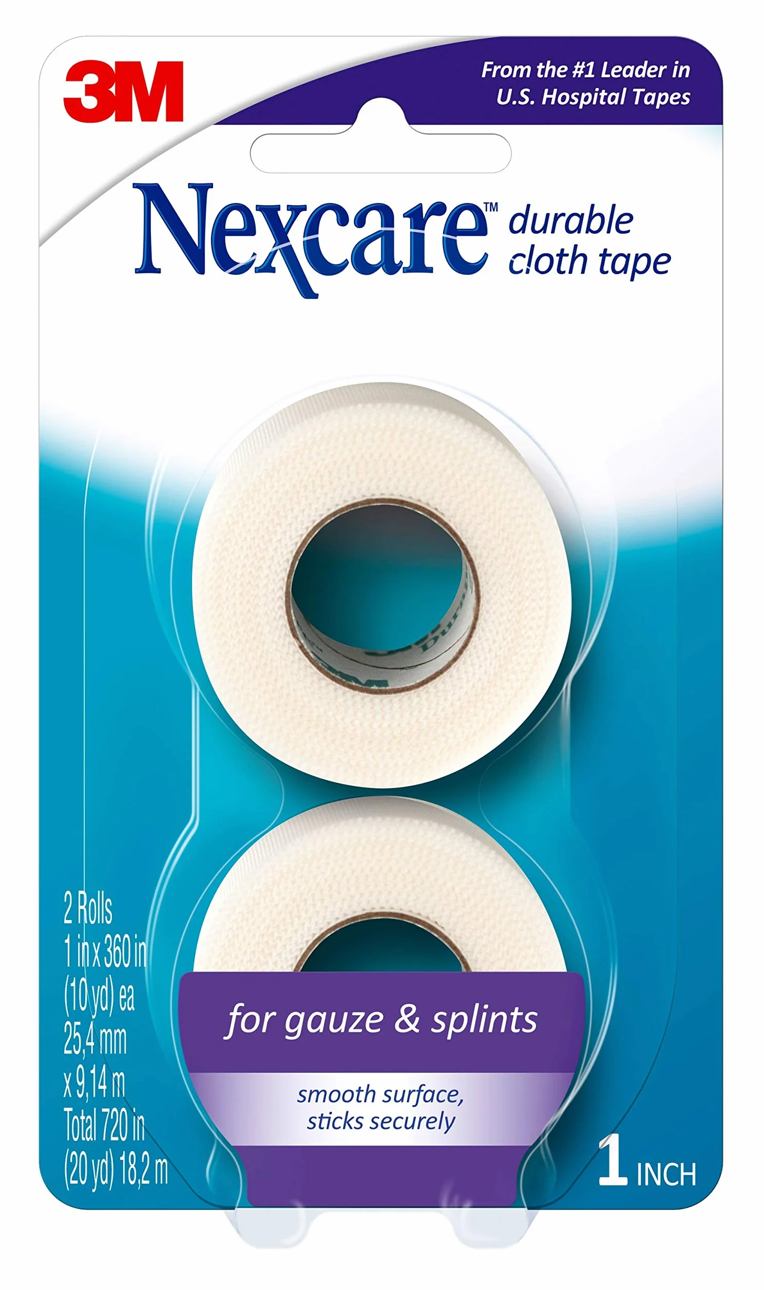 Nexcare Durapore wytrzymała taśma materiałowa 3,5 cm x 10 jardów, 2 sztuki