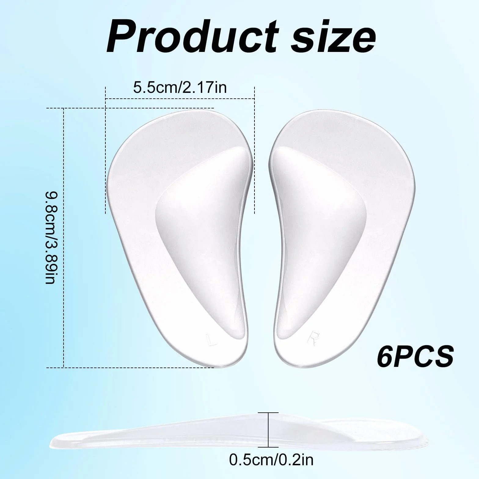 12 Szt. Arch Support Insoles, Przezroczyste Samoprzylepne Wkladki Podtrzymujace Luk Stopy Silikonowe Wkladki Podtrzymujace Luk Stopy do Sandalów na Wysokim Obcasie i Plaskich Butów