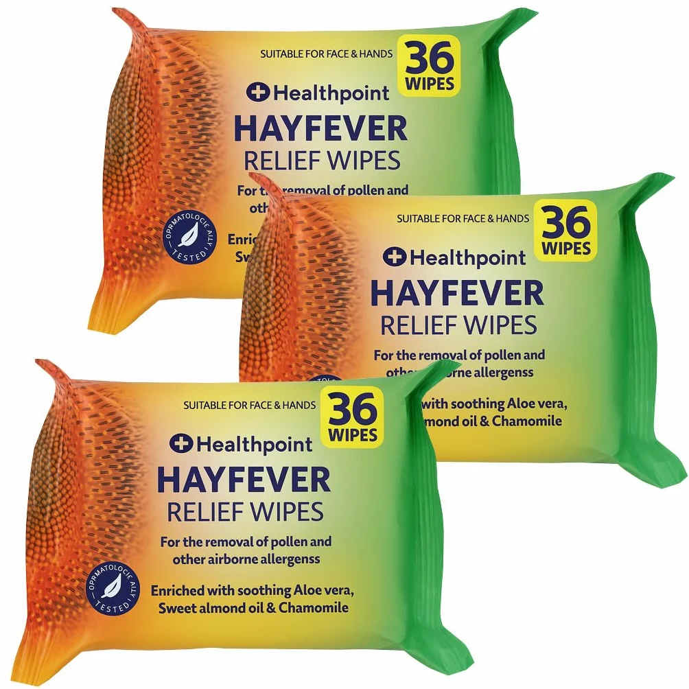 Hayfever Wipes Healthpoint chusteczki łagodzące katar sienny dla dorosłych i dzieci, 36 chusteczek w opakowaniu (3)