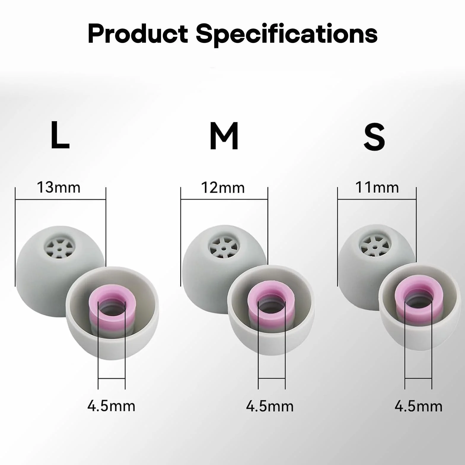 Linsoul Kiwi Ears Flex zatyczki do uszu, zamiennik silikonowych końcówek IEM, 3 pary, rozmiar S/M/L, do KZ ZS10 Pro, Orchestra Lite, Cadenza słuchawki przewodowe/bezprzewodowe (szaro-różowe)