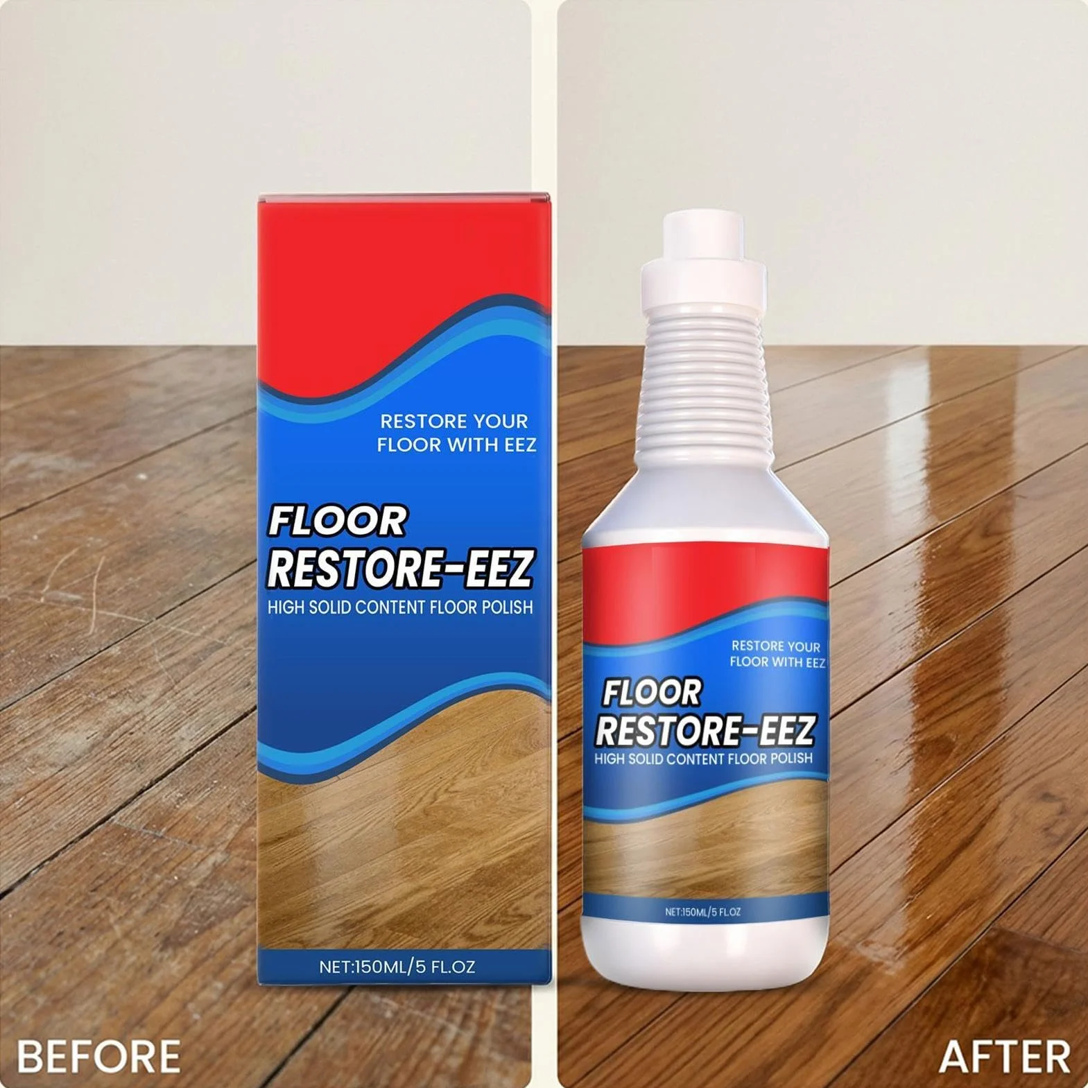 Floor Restore Solution, 150ml Wood Floor Agent, Flooring Renewal Liquid with Shine Effect, Polishing Care Solution, with Easy Application, Restoration for Living Room Bedroom Kitchen