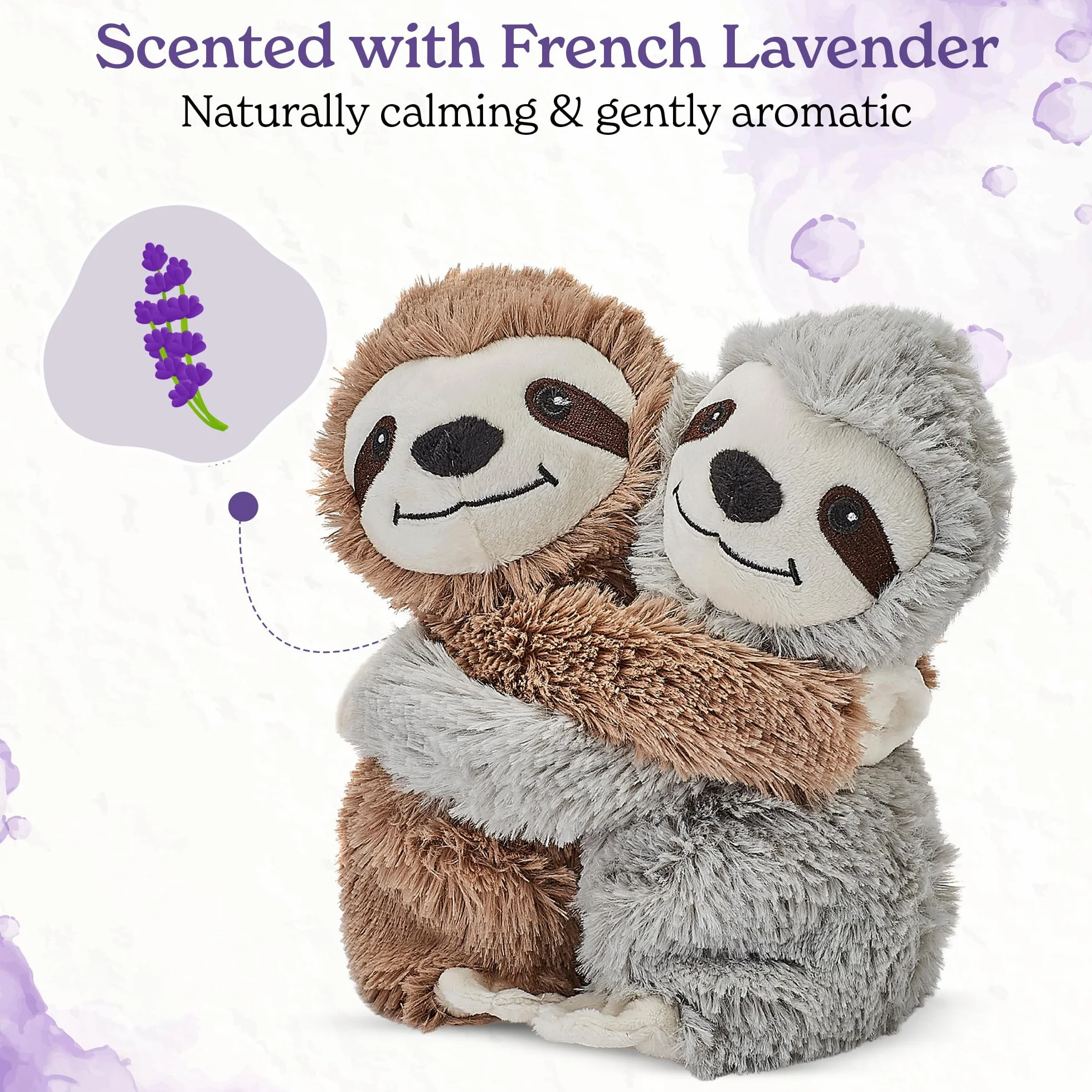 Warmies Warm Hugs Sloth Podkładka rozgrzewająca, podkładki grzewcze przytulak do mikrofalówki, delikatnie pachnący francuską lawendą, podgrzewany, przytulny leniwiec, który łagodzi lęk i ból