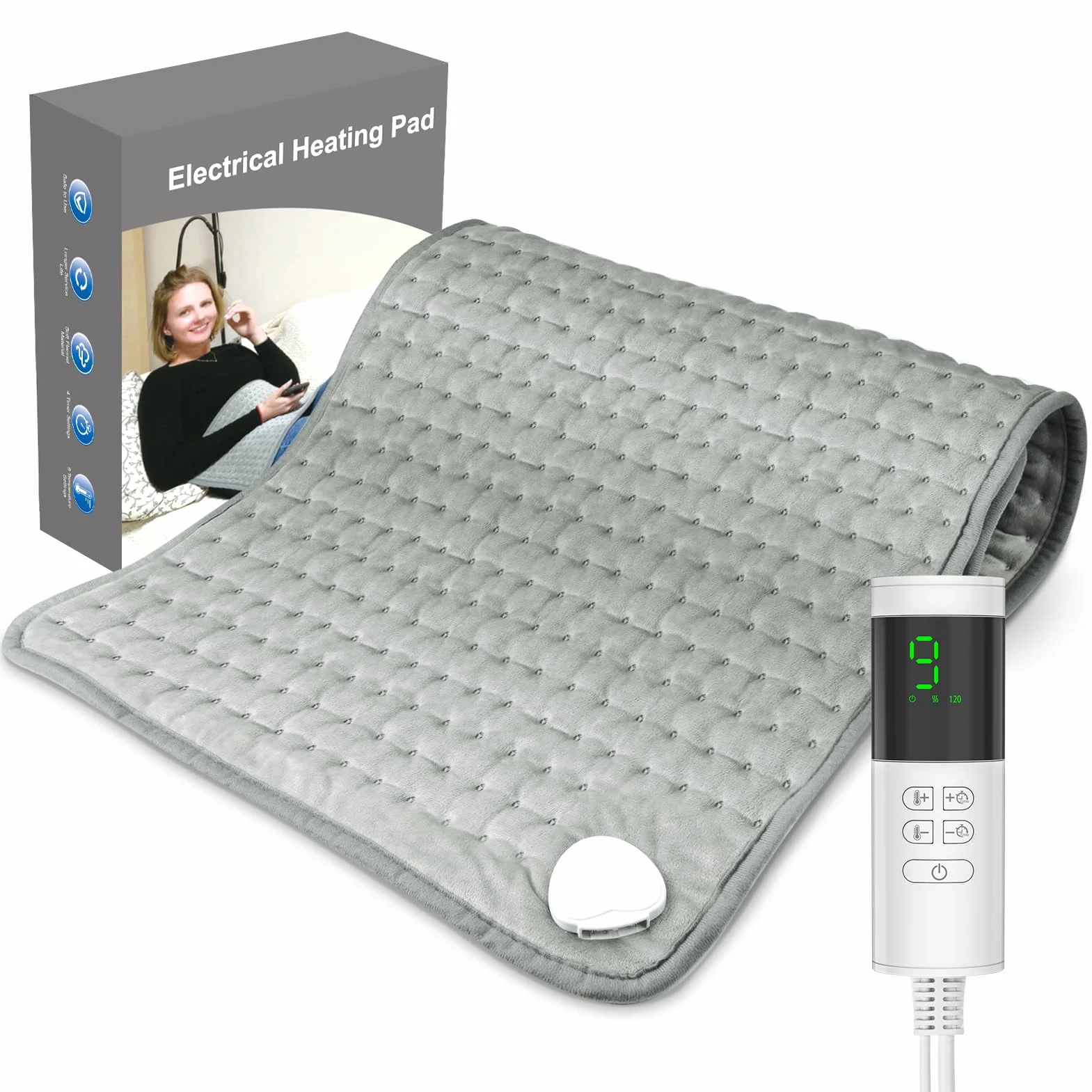 Nigecue 43 x 84 cm poduszka grzewcza z automatycznym wyłączaniem, szybka technika ogrzewania, elektryczna poduszka grzewcza z 9 stopniami ogrzewania, ochrona przed przegrzaniem, wyświetlacz LED, koc
